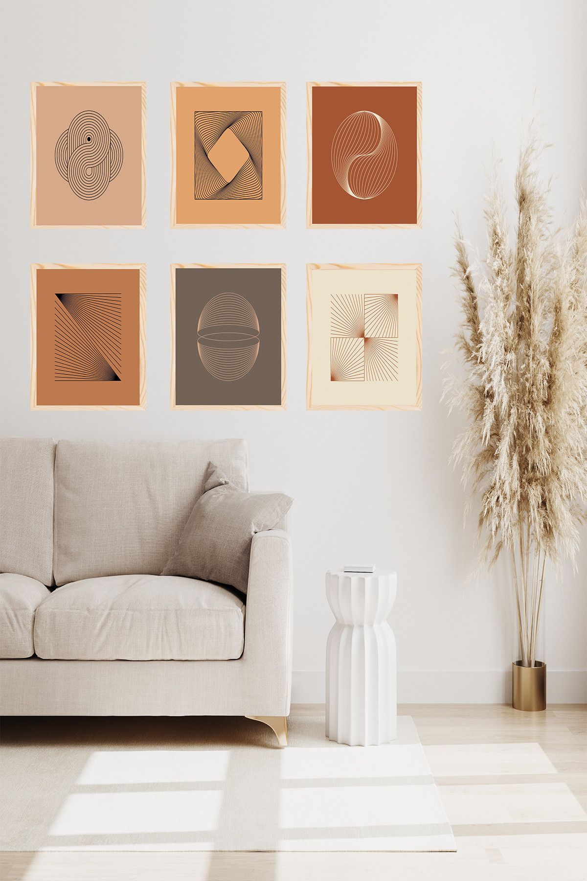 dekor artı Kahve Tonlarında Geometrik 6'lı Tablo Seti