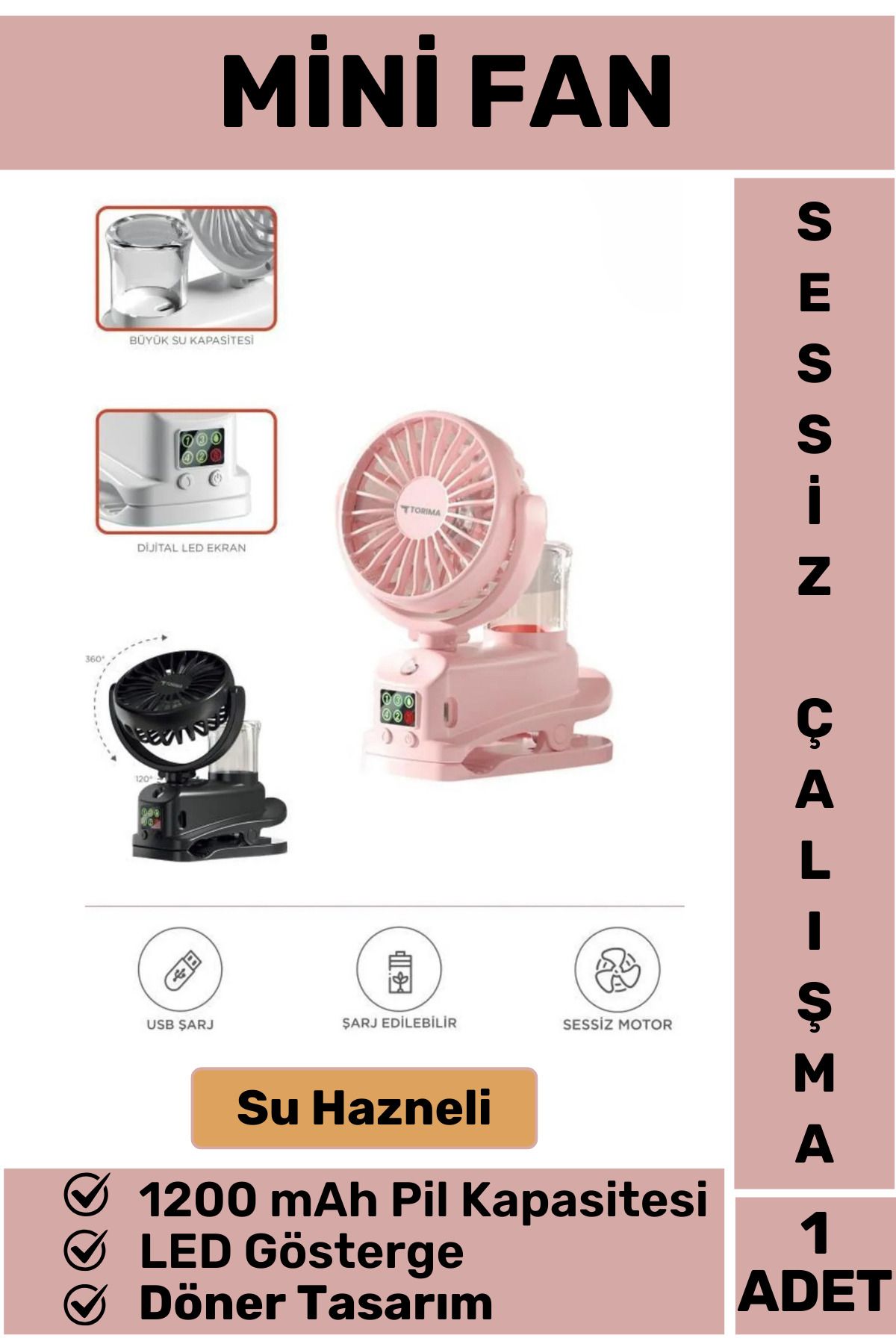 Wintoup Su Hazneli Dijital Göstergeli Döner Başlıklı Sessiz Çalışma Masaüstü Ev Ofis Mini Vantilatör FAN