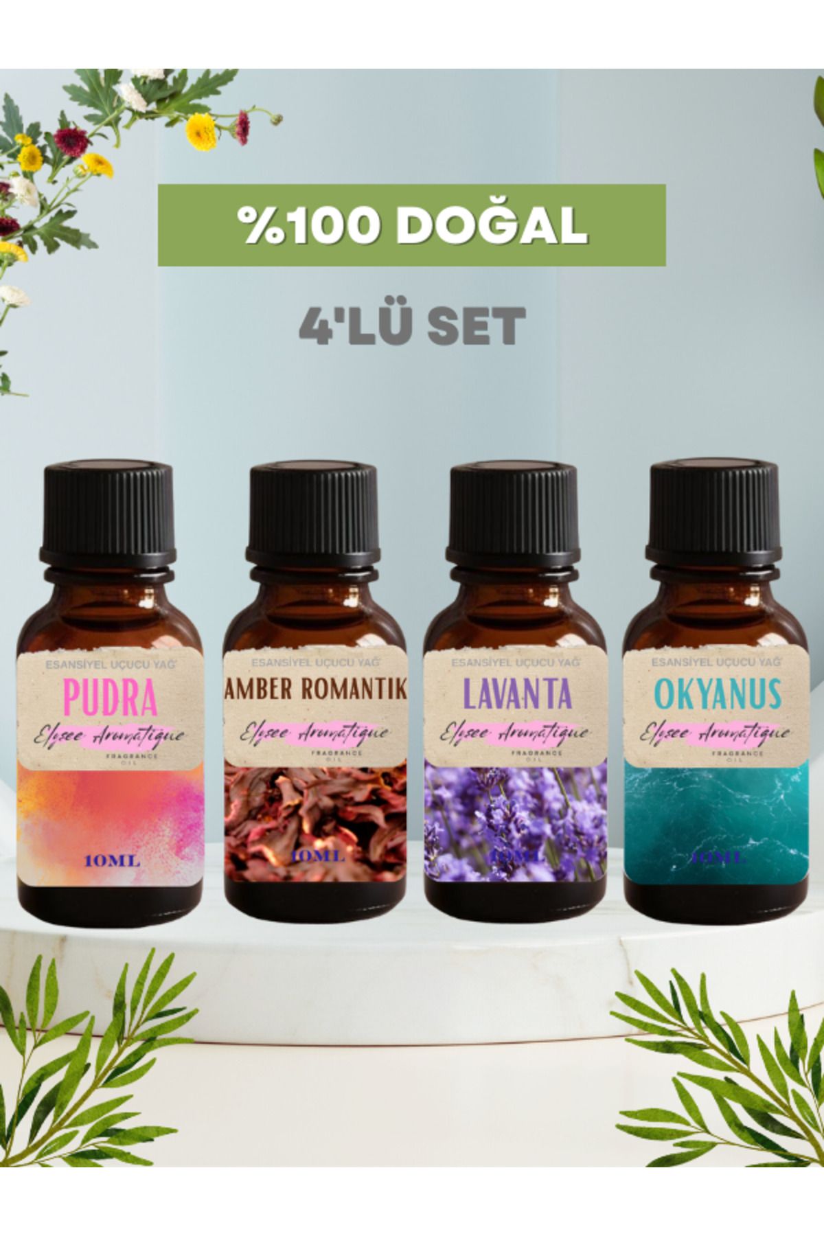 Elysee Aromatique 4'lü Set Esansiyel Uçucu Koku Yağı Difüzör Esansı Buhurdanlık Yağı Aromaterapi Yağı