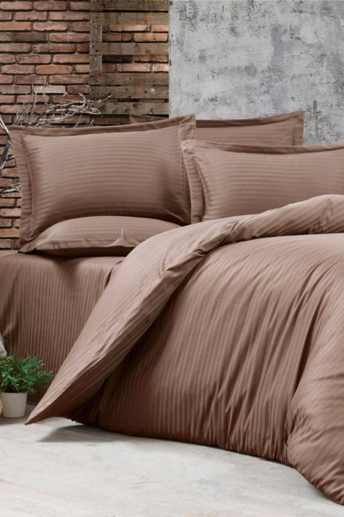 Alena Home Style Çizgili Pamuk Saten Çift Kişilik Nevresim Takımı, Çizgili Otel Nevresim Takımı