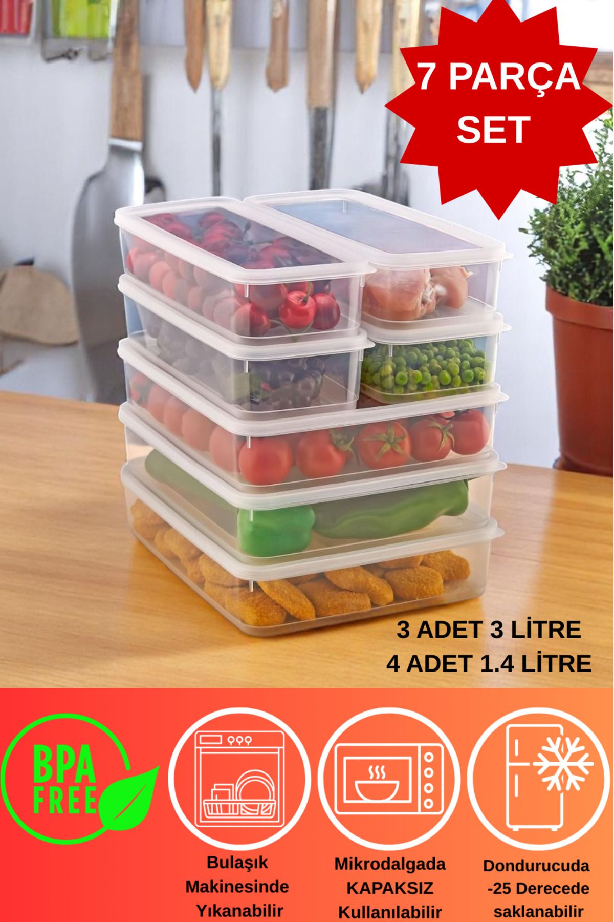 DOVİ HOME 7 Parça Vakumlu Sızdırmaz Saklama Kabı Seti 1.4Lt ve 3Lt | Şeffaf | Buzdolabı Düzenleyici