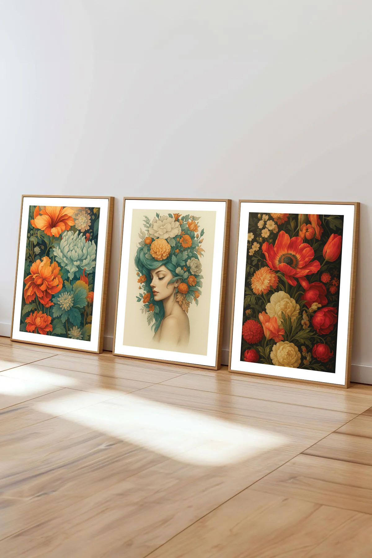 Dekorsiahome 3 Parça Ahşap Çerçeveli Oturma Odası Salon Mutfak Tablo Seti SET3011