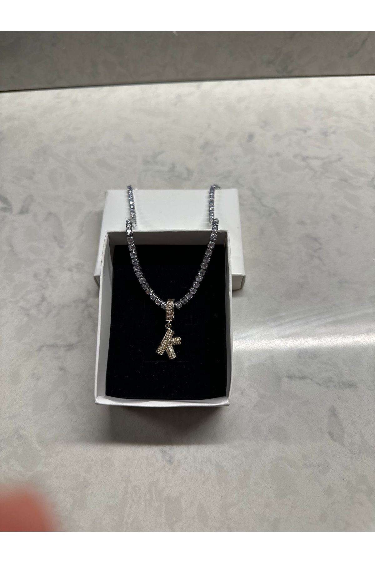 Shop west Taş İşlemeli Harfli Gold Kolye