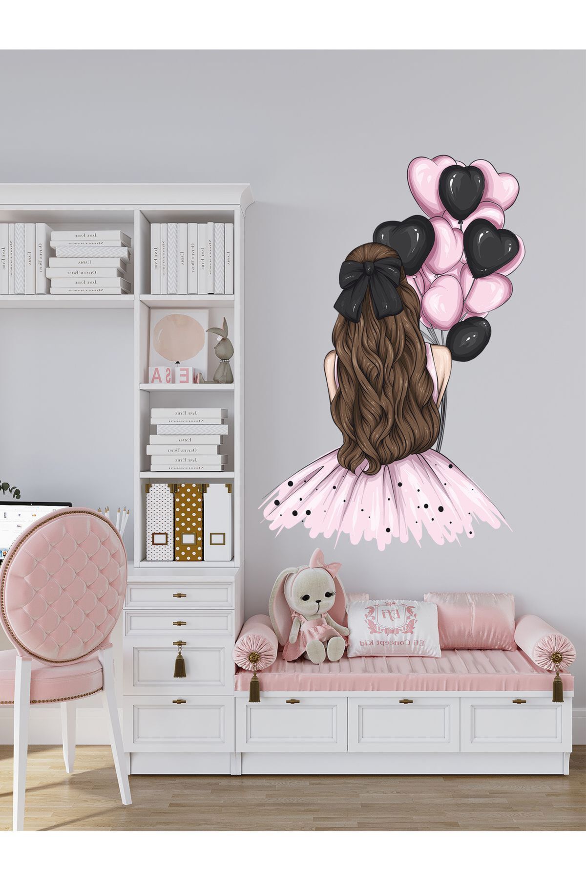 hediyenebak Pembe Elbiseli Kız Duvar Sticker 40x20 cm