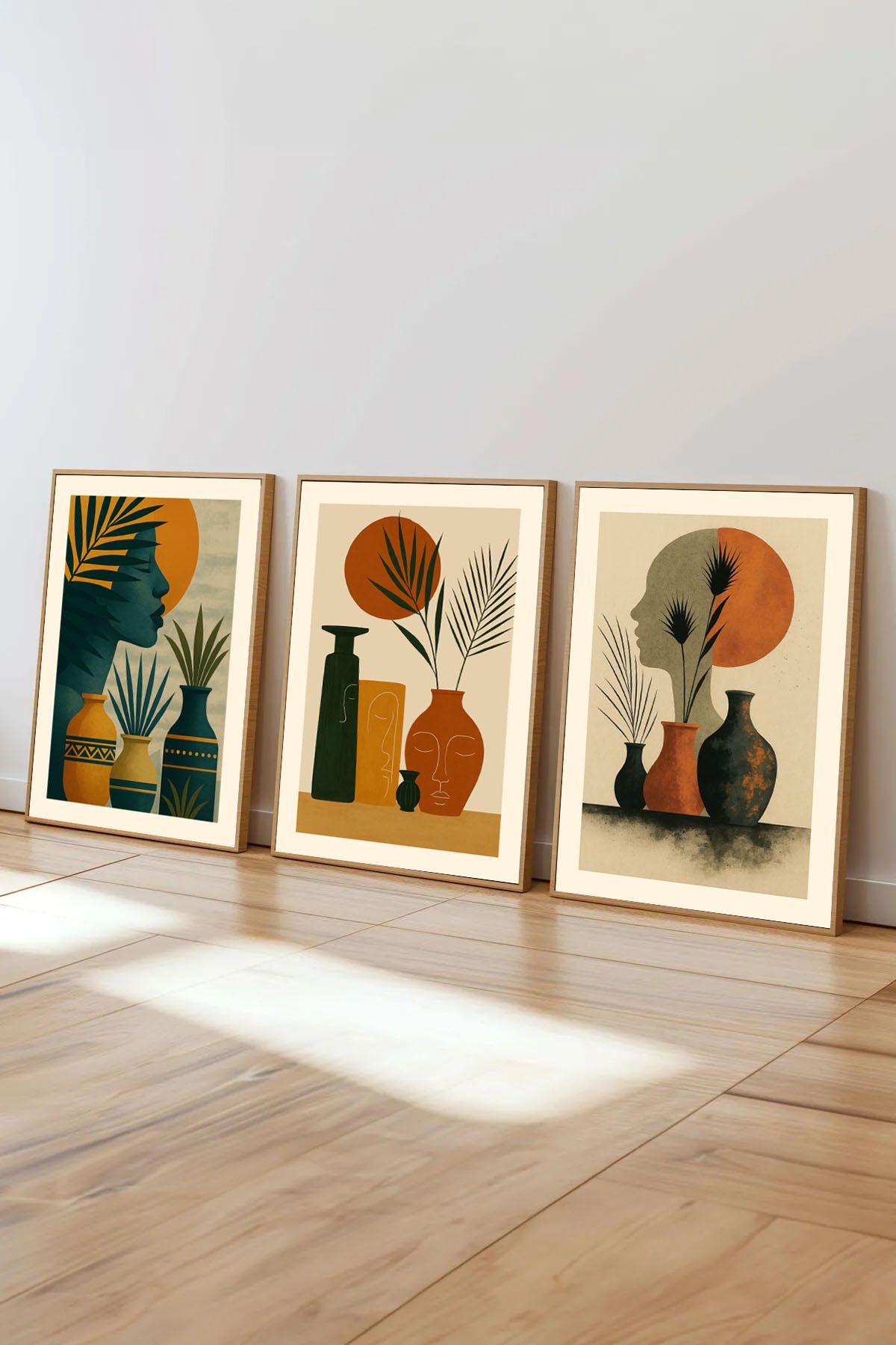 Dekorsiahome 3 Parça Ahşap Çerçeveli Oturma Odası Salon Mutfak Tablo Seti SET3023