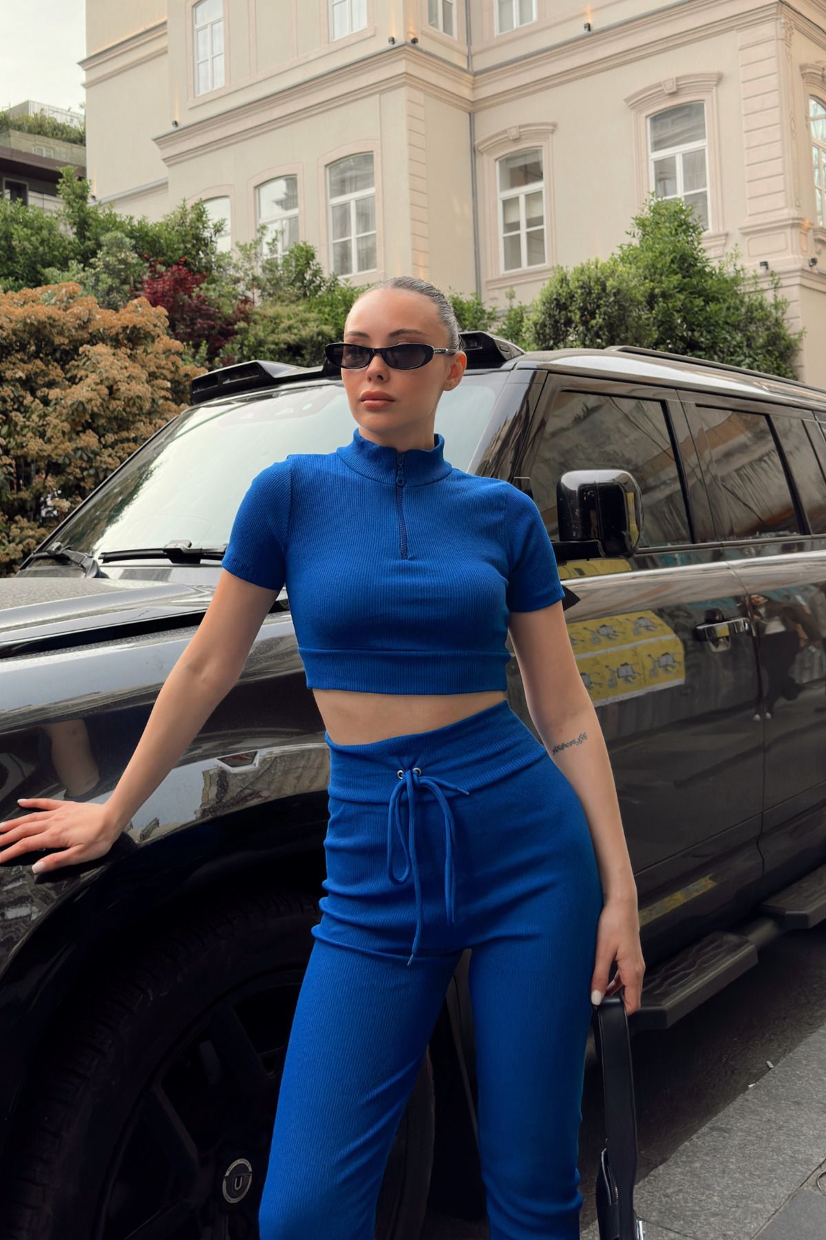 Siner Fashion Kadın Fermuar Detaylı Crop Tayt Takım
