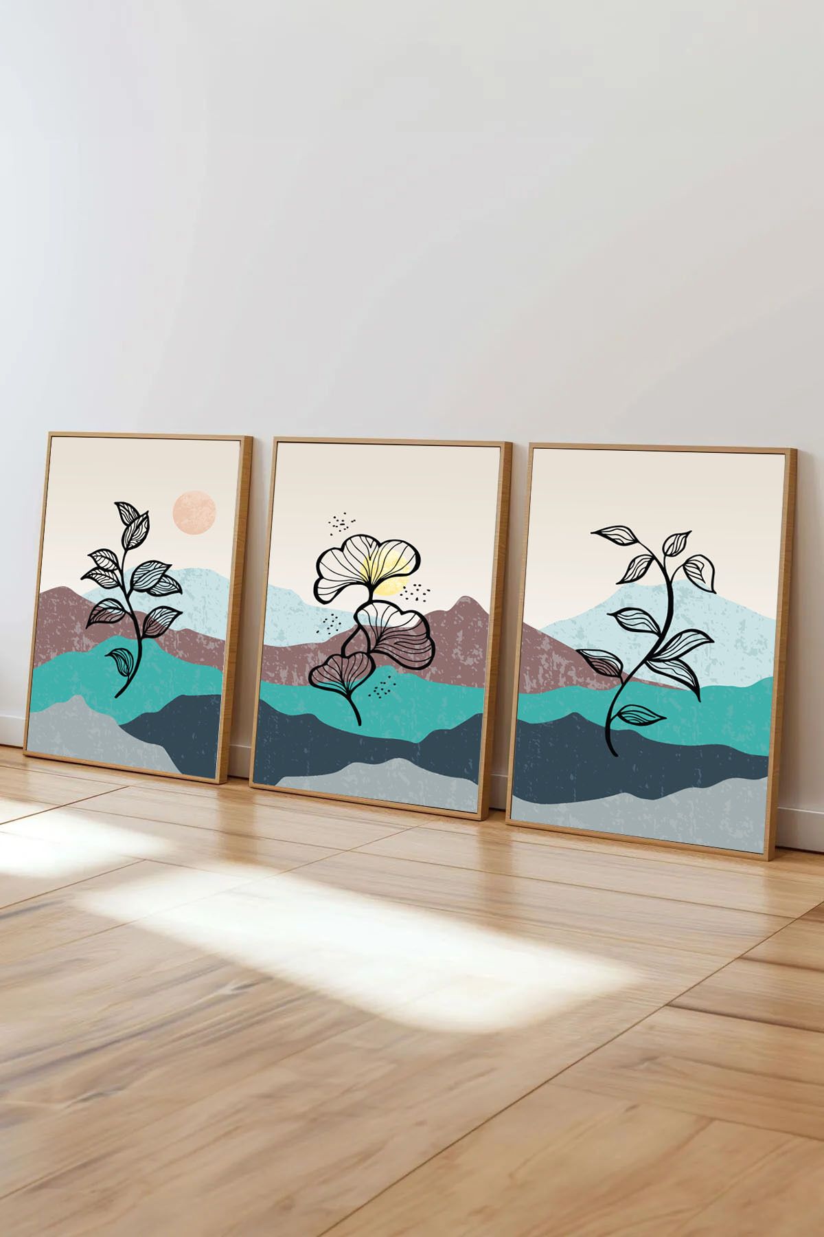 Dekorsiahome 3 Parça Ahşap Çerçeveli Oturma Odası Salon Mutfak Tablo Seti SET3040
