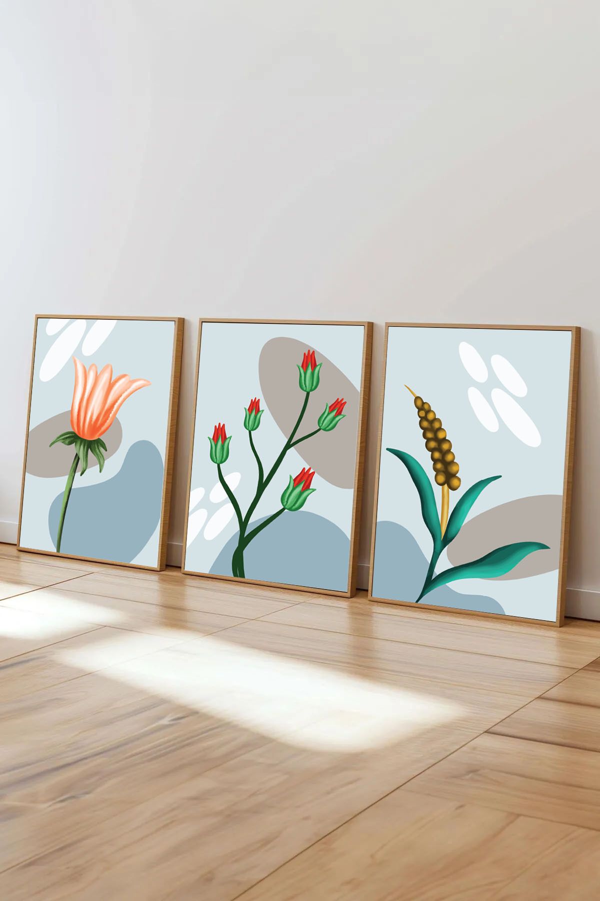 Dekorsiahome 3 Parça Ahşap Çerçeveli Oturma Odası Salon Mutfak Tablo Seti SET3042