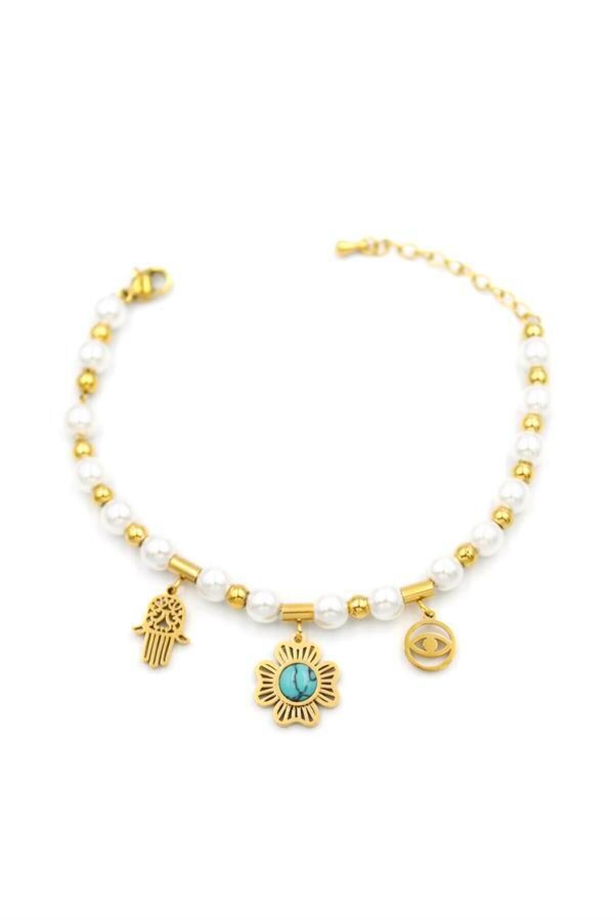 MR RZN STORE İncili Charm Bileklik - Altın