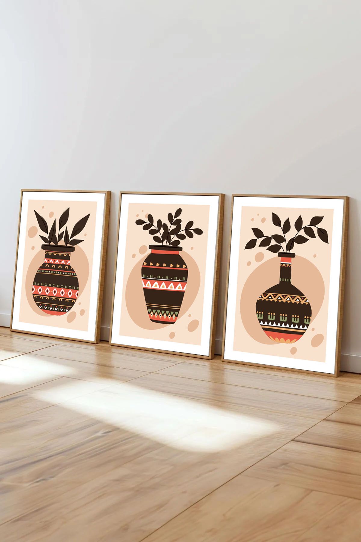 Dekorsiahome 3 Parça Ahşap Çerçeveli Oturma Odası Salon Mutfak Tablo Seti SET3024