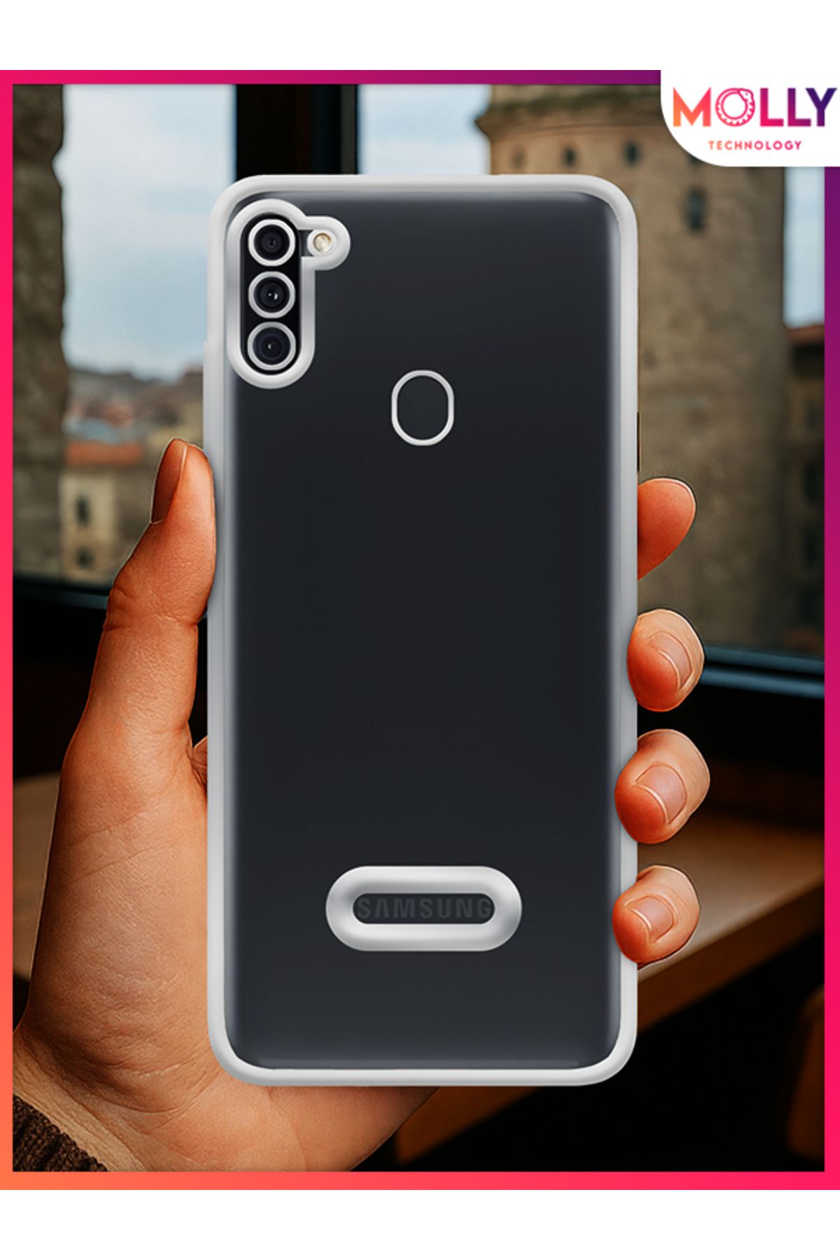 Molly Samsung Galaxy M11 İçin Kenarları Gümüş Lens Koruyuculu Lou Lazer Şeffaf Silikon Kılıf