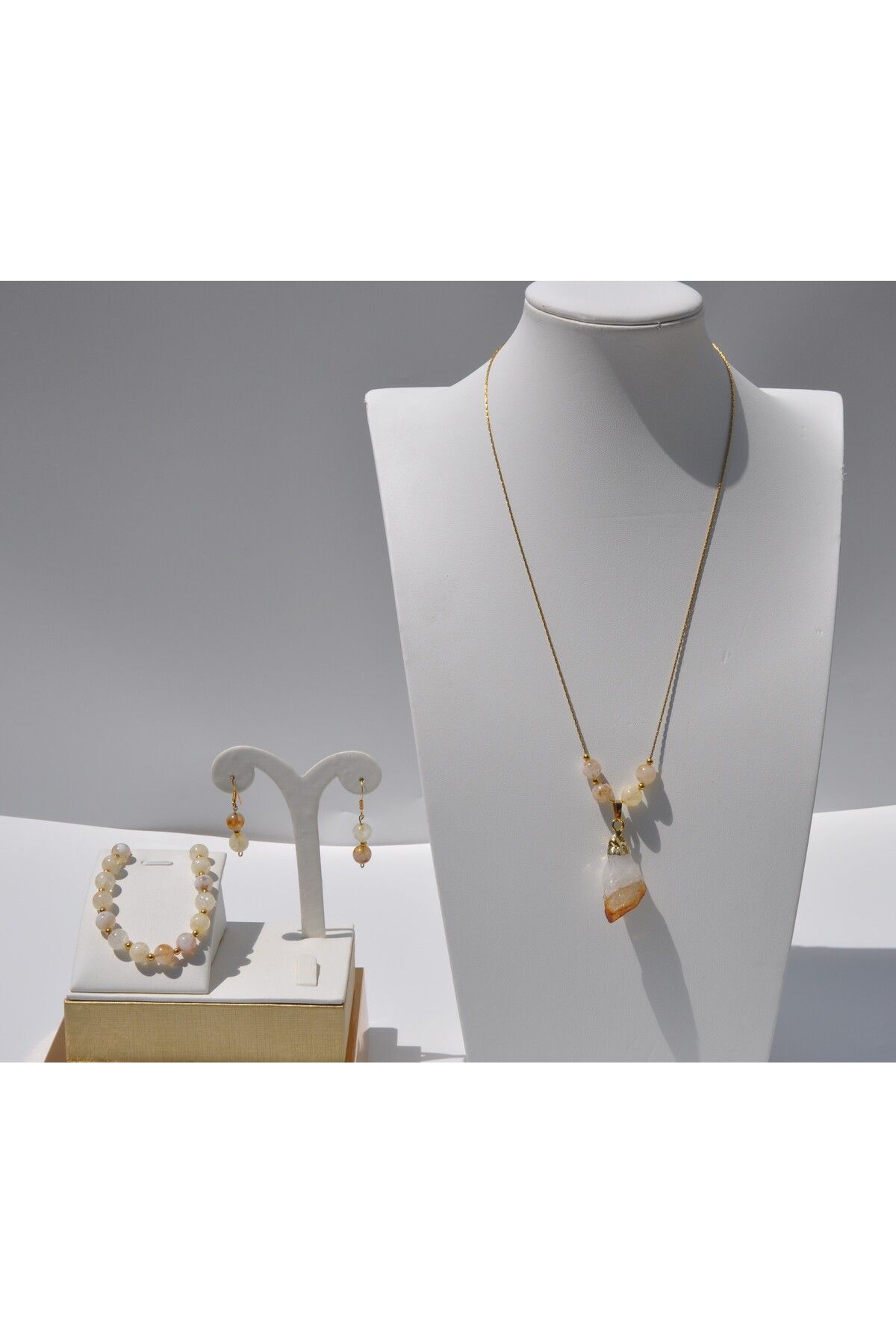 Nilfu Atelier SİTRİN DOĞAL TAŞ KOLYE BİLEKLİK KÜPE SETİ