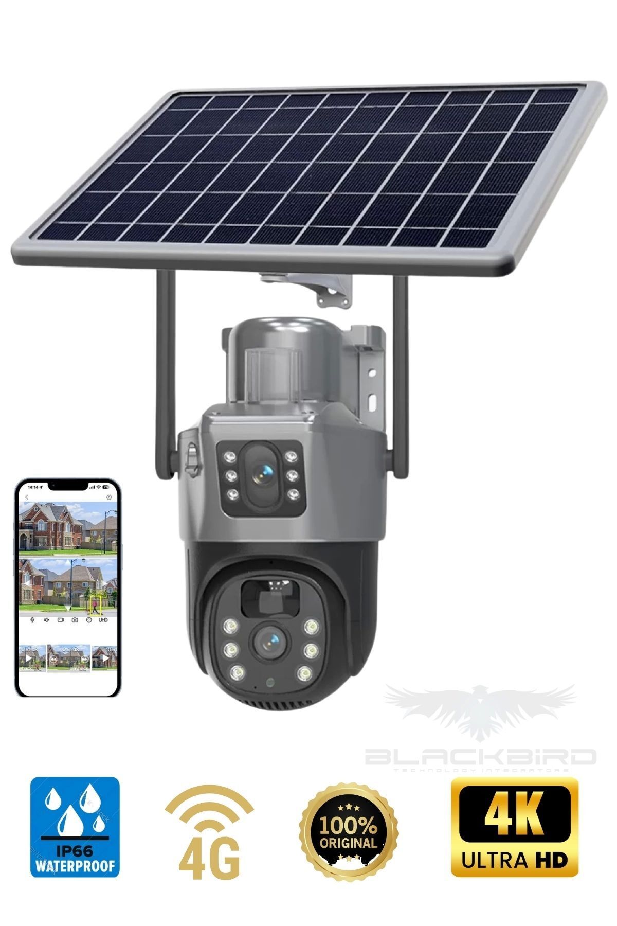 EN SİGA Pro 4G Solar Dual Lens Hareketli Gece Görüş Dual Lens 6MP Uzaktan İzleme Akıllı Kamera 128GB