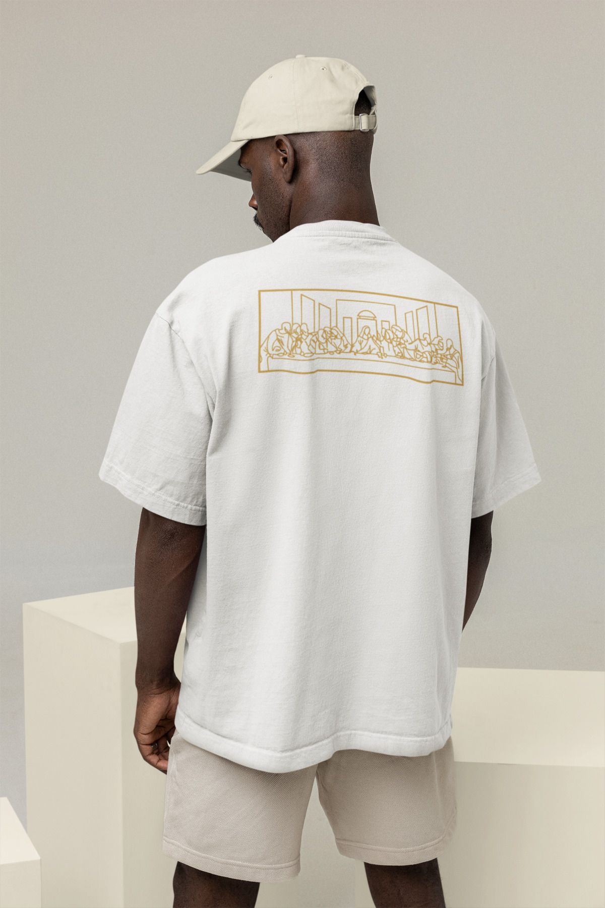 Sheeshbucks Son Akşam Yemeği Art Tasarımlı Erkek Oversize Beyaz Tişört