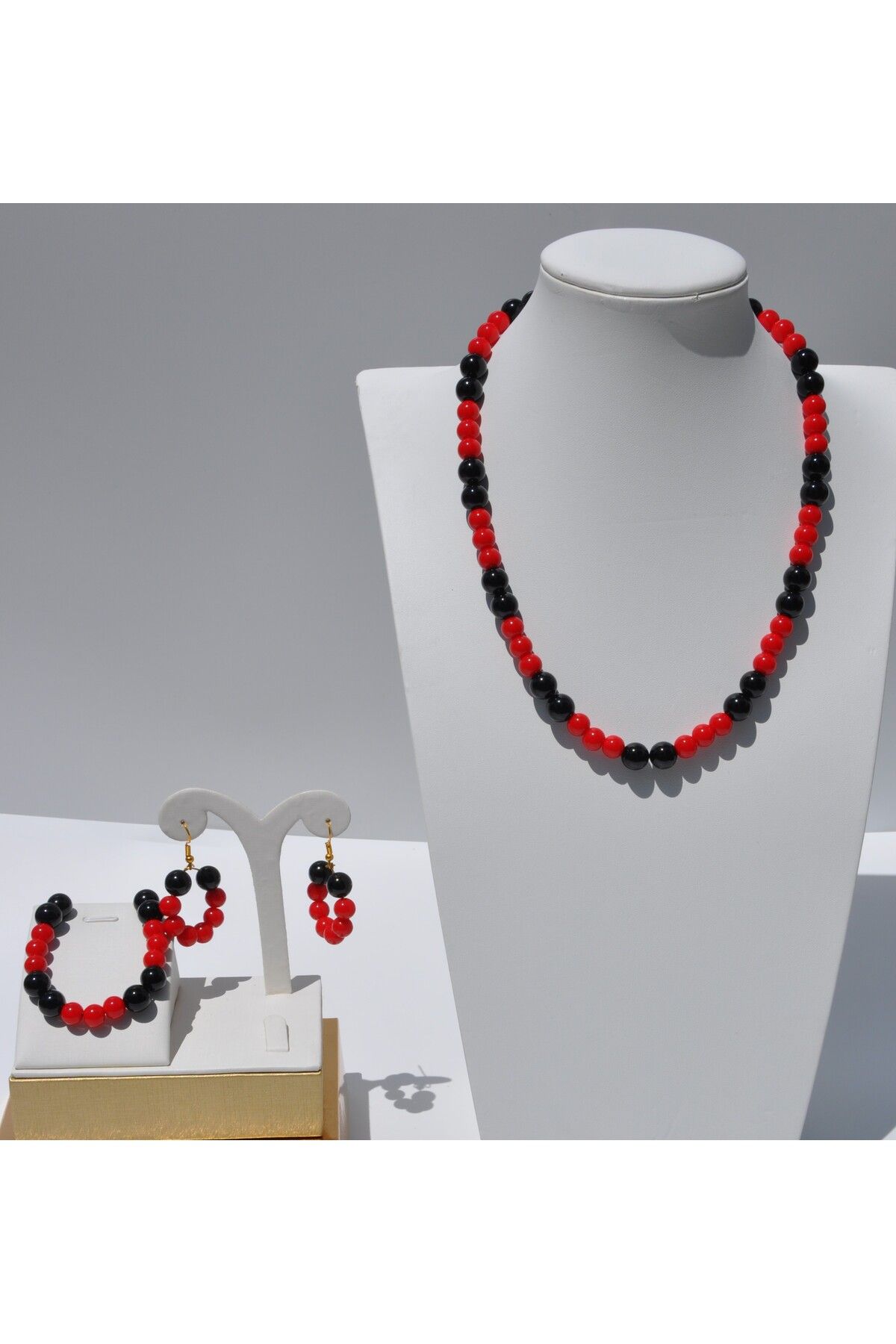 Nilfu Atelier TURMALİN KIRMIZI KUVARS DOĞAL TAŞ KOLYE BİLEKLİK KÜPE KADIN TAKI SETİ