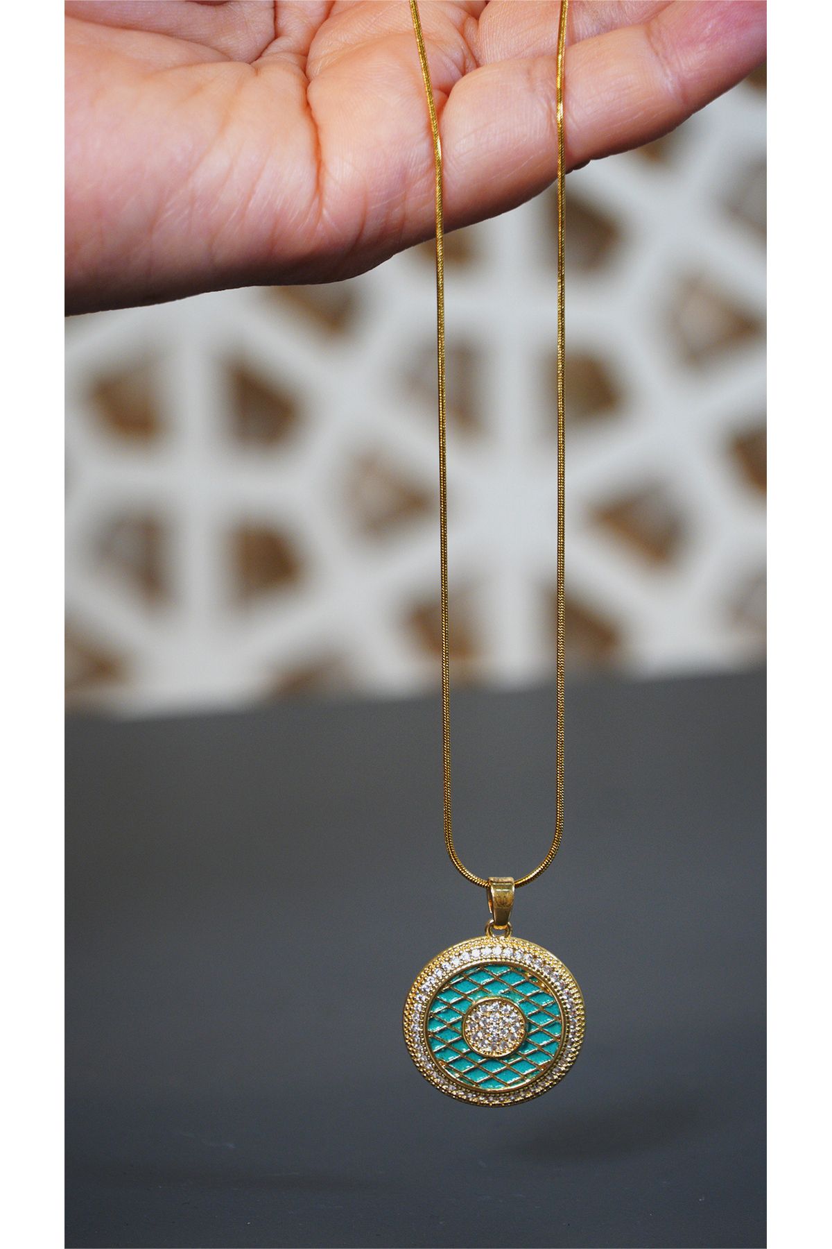 Jewerly Bak butik Mozaik Desenli Zirkon Taşli Çelik koley