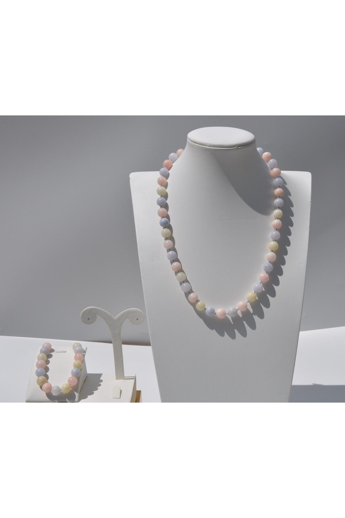 Nilfu Atelier MORGANİT DOĞAL TAŞ KOLYE BİLEKLİK SETİ