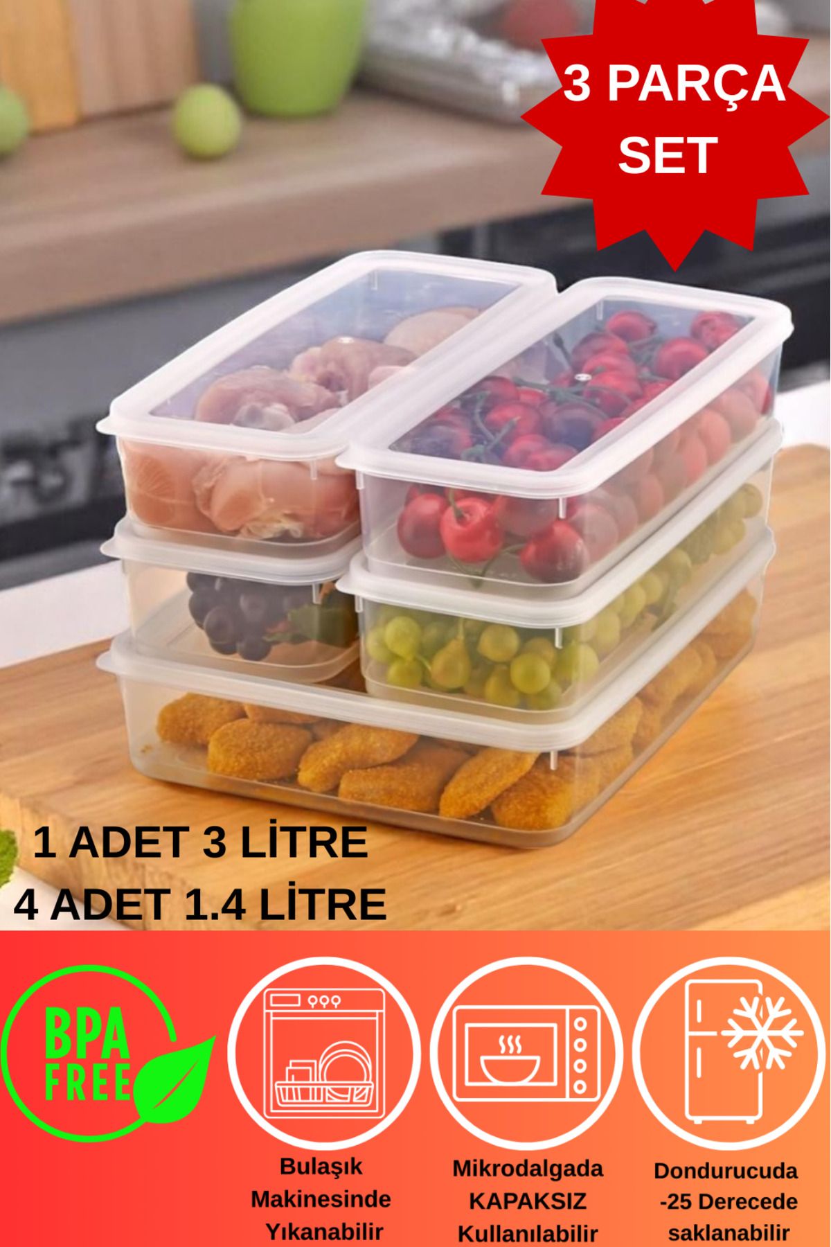 DOVİ HOME 5 Parça Vakumlu Sızdırmaz Saklama Kabı Seti 3000ml ve 1400ml | Şeffaf | Buzdolabı Düzenleyici