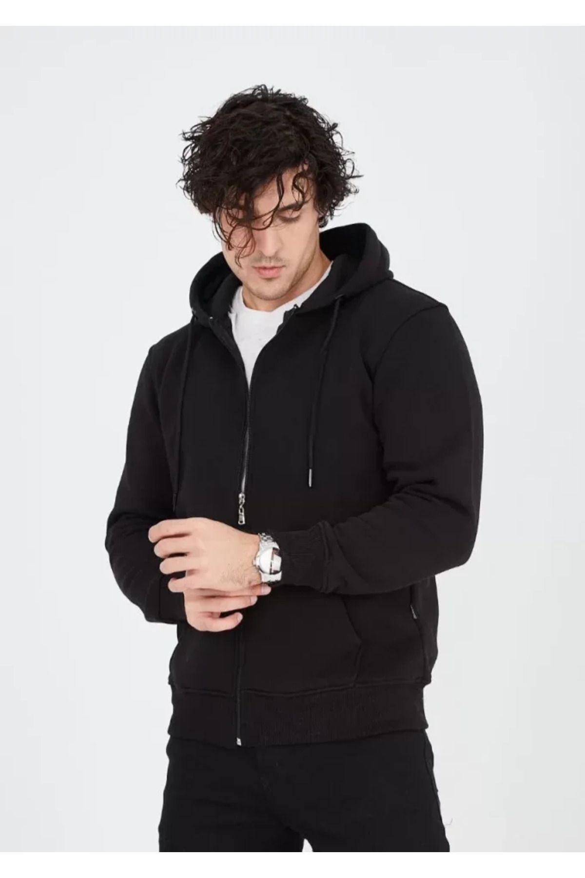 ARUZ MODA Unisex Tam Fermuarlı Kapşonlu SweatShirt - Siyah