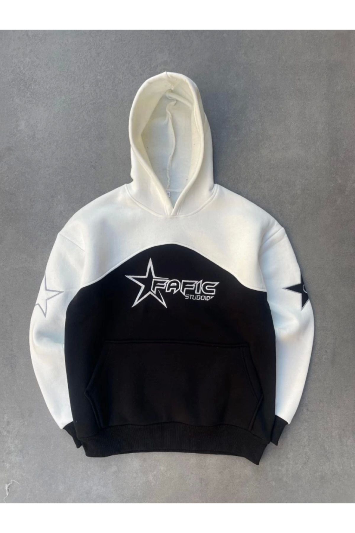 ARUZ MODA Parçalı Nakış İşlemelı Kapşonlu SweatShirt - Beyaz