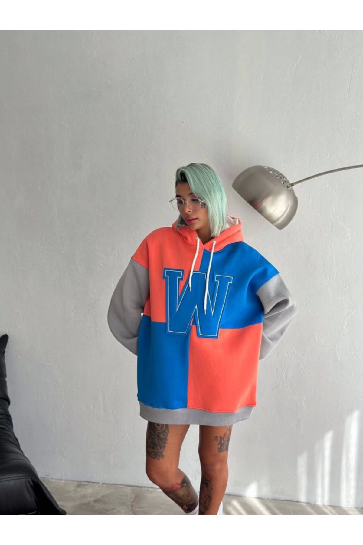 ARUZ MODA W Nakış İşlemeli Kapüşonlu Sweatshirt - Mavi