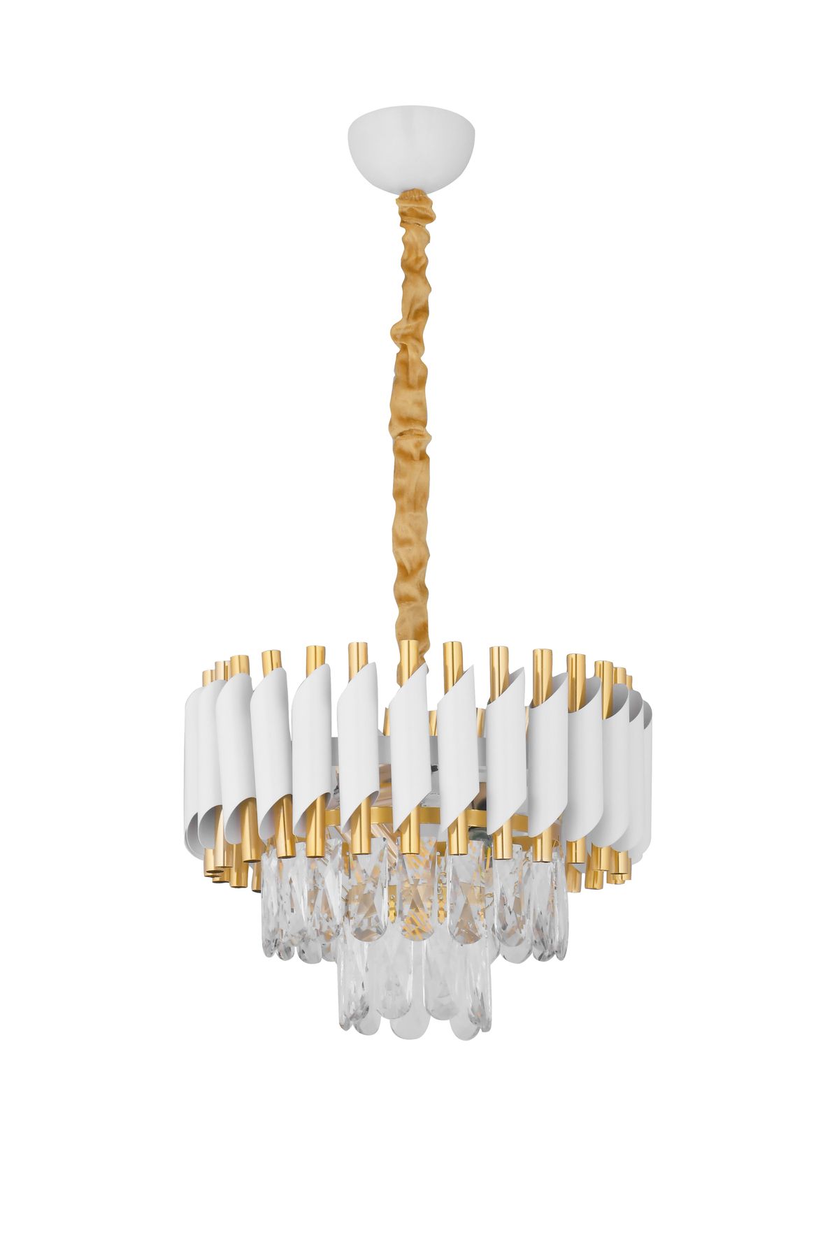 Avizemoda Palmira 35 lik Prizma Kesim Kristal Taşlı Lüks Salon Avize - (Beyaz Gold)
