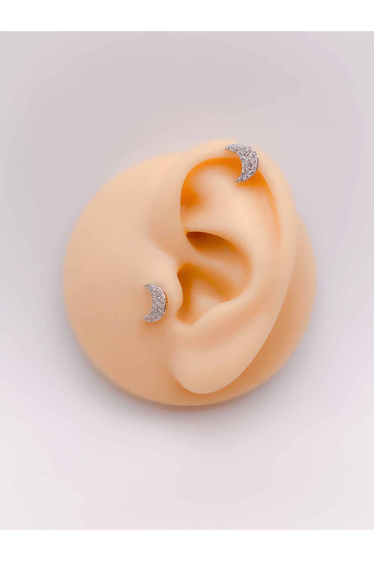Trinos Cerrrahi Çelik Piercing ( Pirsing ) Full Zirkon Taşlı Hilal Tragus Helix Piercing (1adet)
