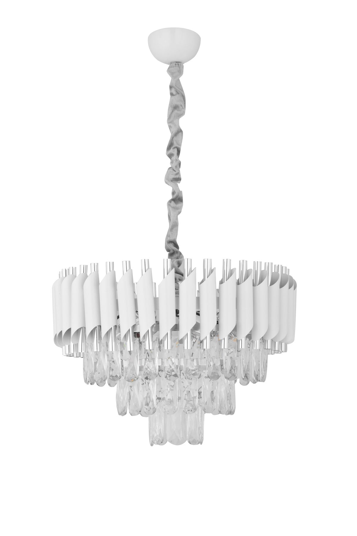 Avizemoda Palmira 45 lik Prizma Kesim Kristal Taşlı Lüks Salon Avize - (Beyaz Krom)