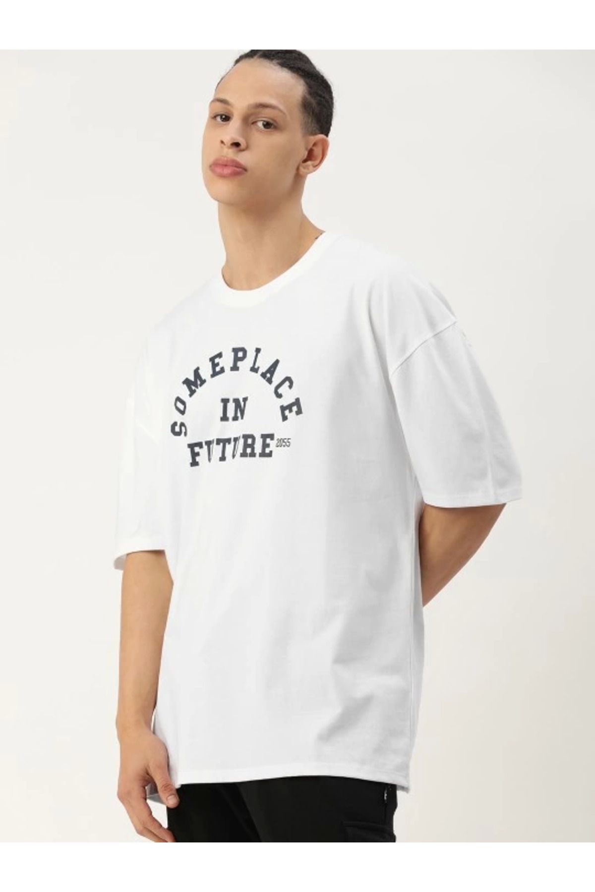ARUZ MODA Erkek Baskılı Oversize T-shirt - Beyaz