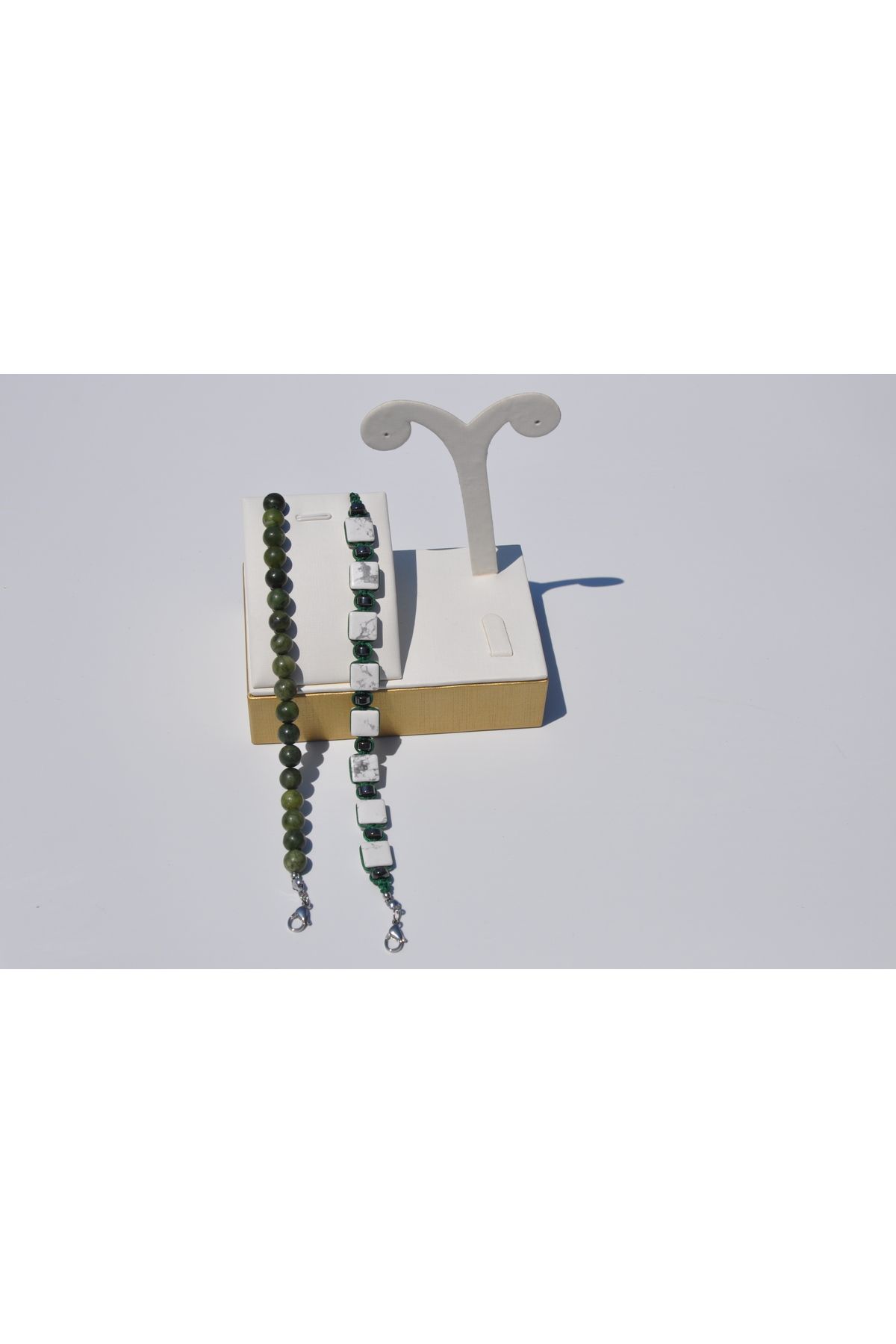 Nilfu Atelier HAVLİT TAŞI YEŞİM TAŞI HEMATİT DOĞAL TAŞ SHAMBALLA BİLEKLİK