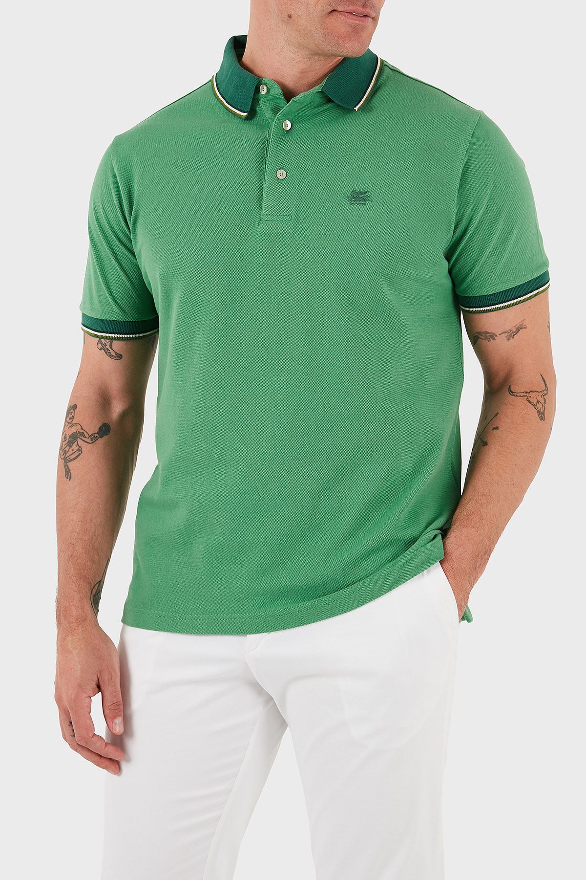 ETRO % 100 Pamuk Regular Fit Şerit Detaylı Düğmeli Polo Yaka T Shirt Erkek T SHİRT MRMD0016 AJ266 V0