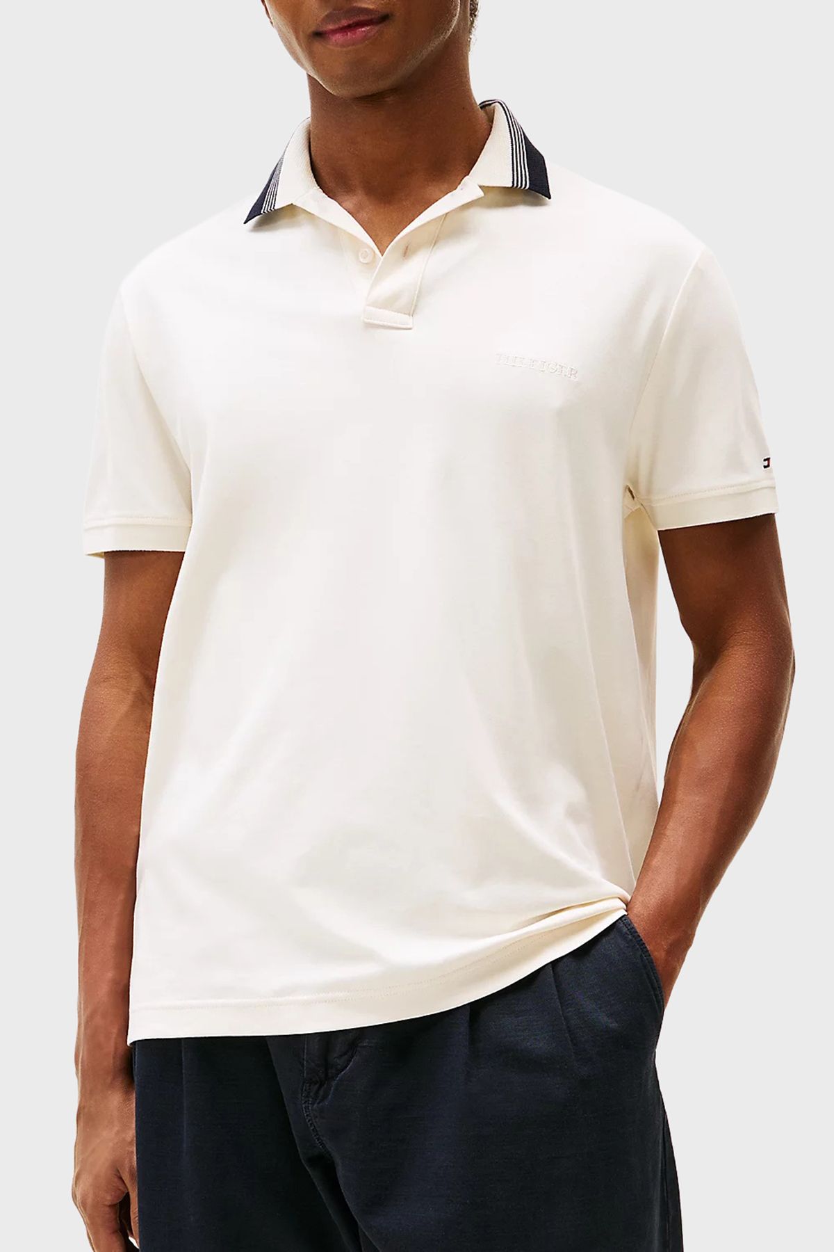 Tommy Hilfiger % 100 Pamuk Regular Fit Düğmeli Çizgili Polo Yaka T Shirt Erkek POLO YAKA T SHİRT MW0