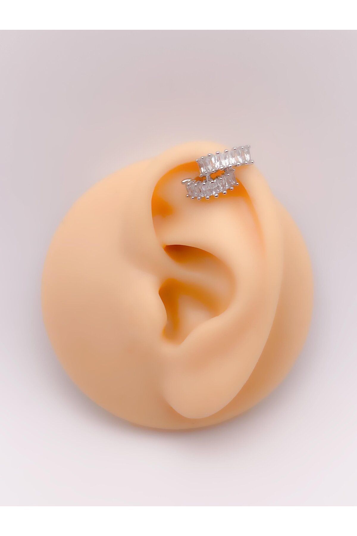 Trinos Cerrrahi Çelik Piercing ( Pirsing ) Zirkon Taşlı Çift Yarım Halka Tragus Helix Piercing (1adet)