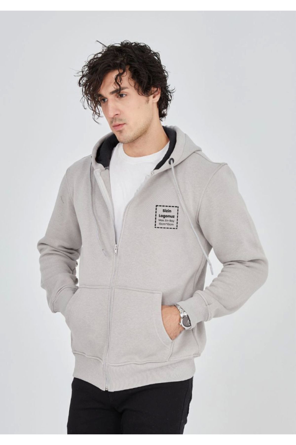 ARUZ MODA Unisex Tam Fermuarlı Kapşonlu Özel Tasarım SweatShirt - Boyama Gri
