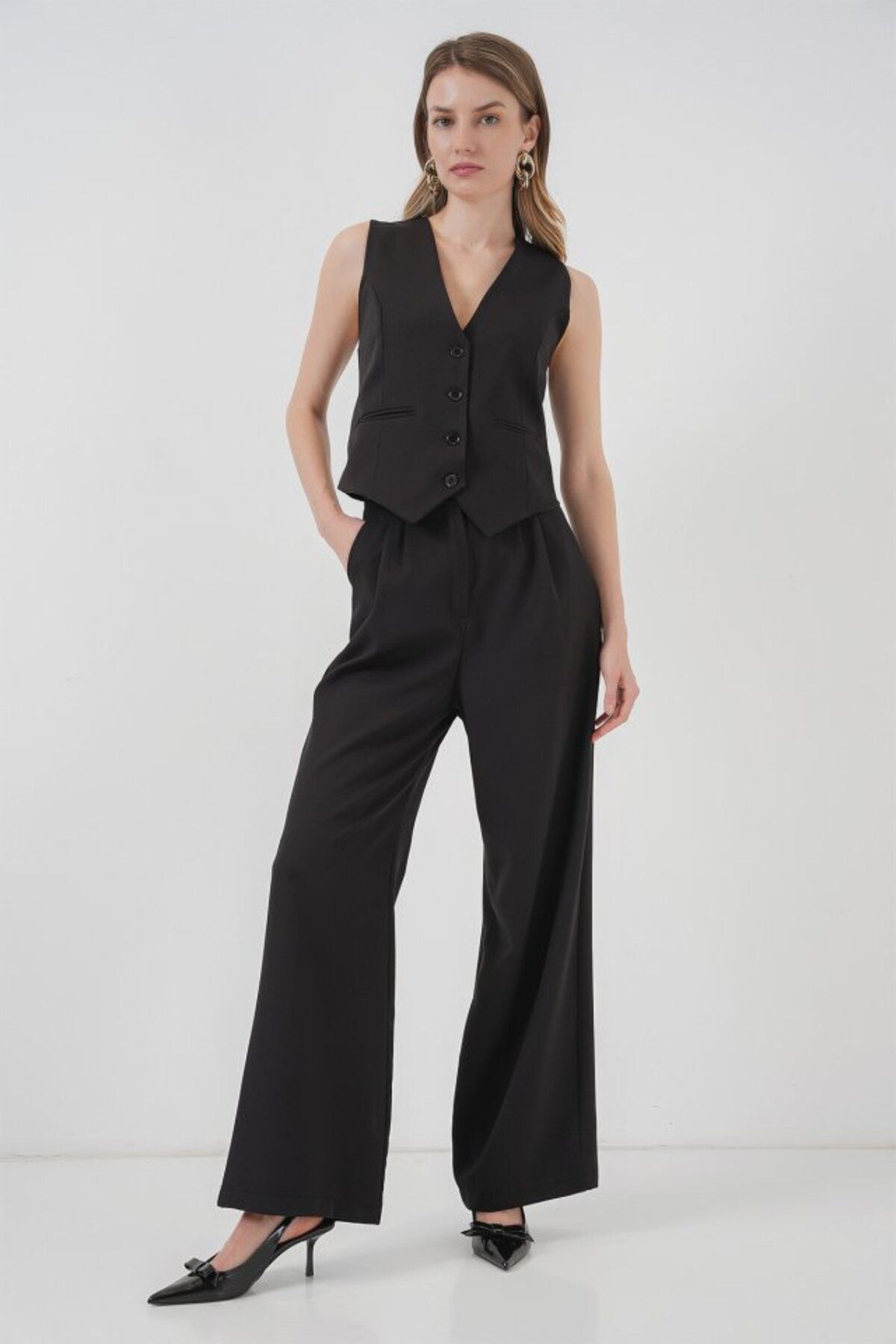 ARUZ MODA 6709 Yelek Pantolon İkili Takım - Siyah