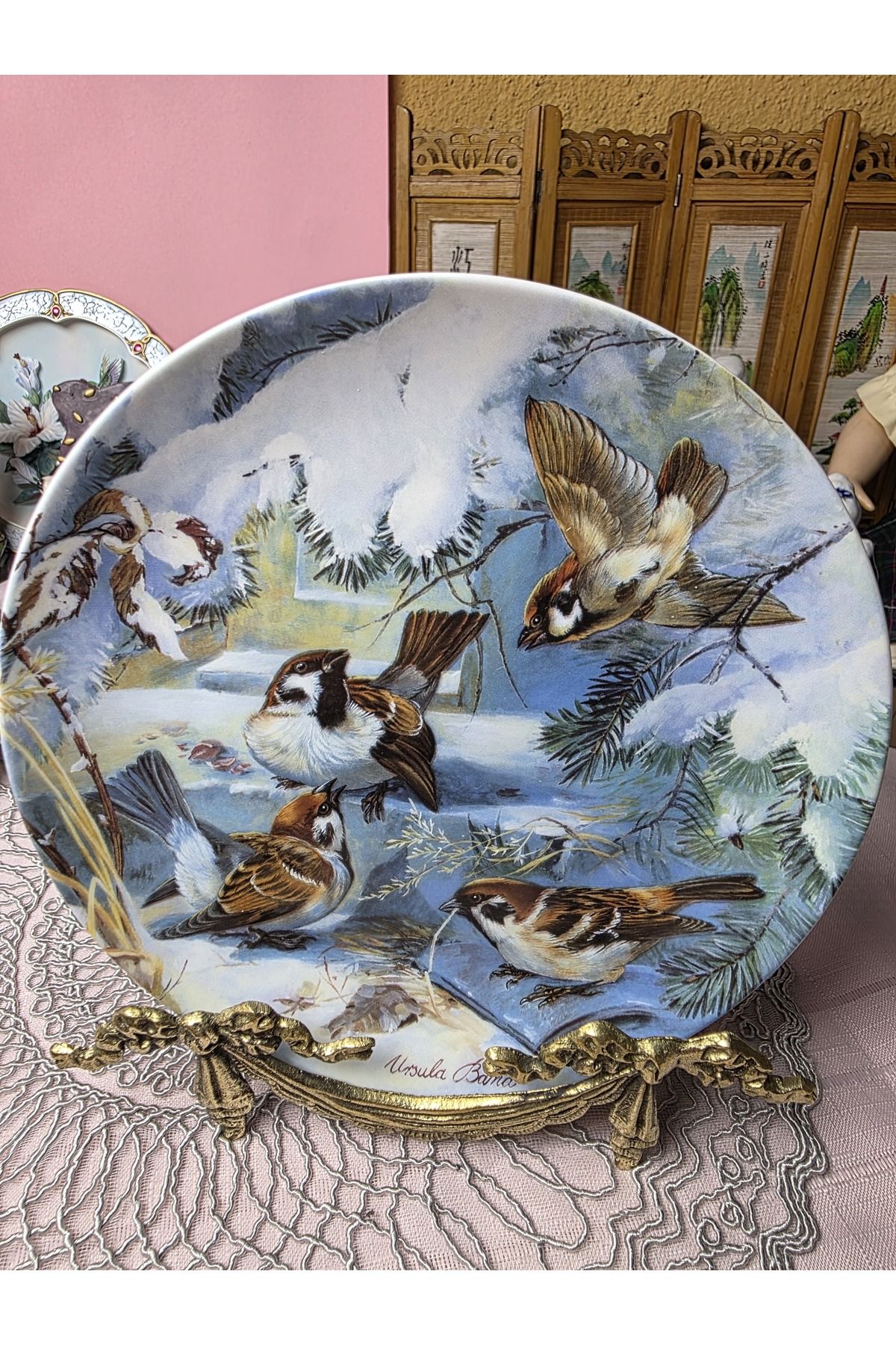 Hutschenreuther Porselen Kuş Fiğürlü Duvar Tabagı Set 26 cm