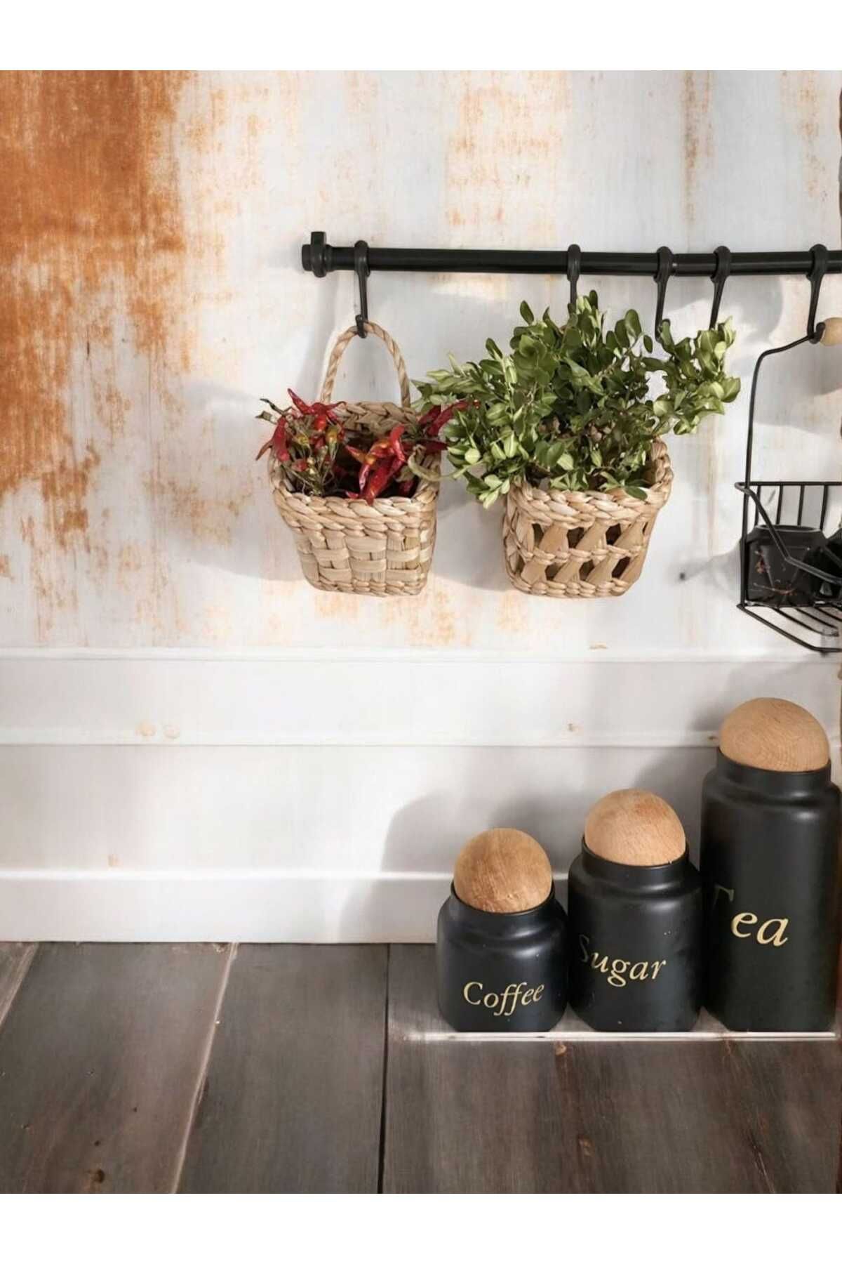 EM&MA DESİNG EM&MA 2'li Mini Hasır Duvar Sepet mutfak salon banyo ve bahçeleriniz için ideal dekor depolama ürünü