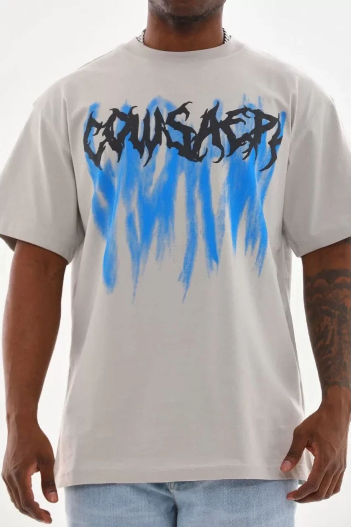 ARUZ MODA Unisex Baskılı Oversize T-Shirt - Gri