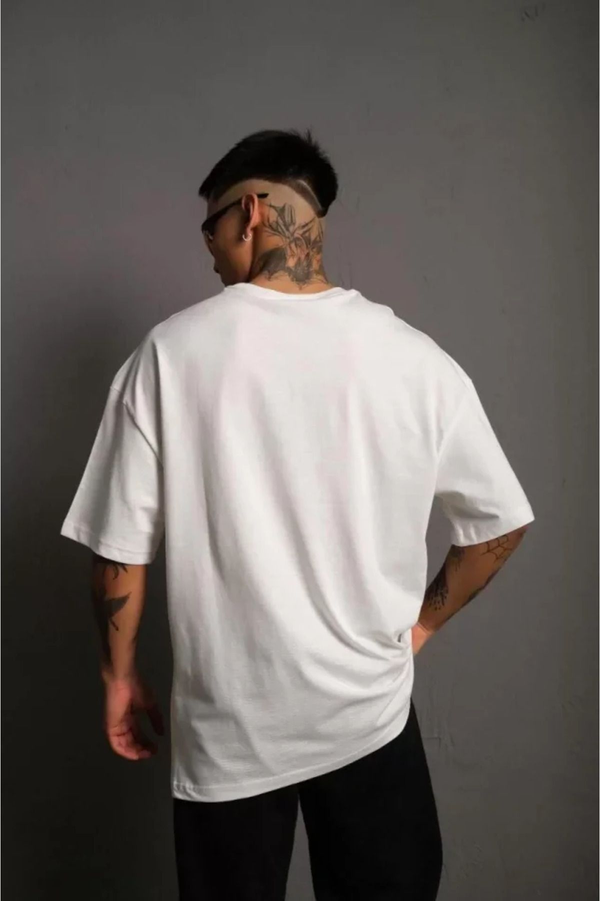 ARUZ MODA Erkek 24/1 Düz A Kalite Oversize T-shirt - Beyaz