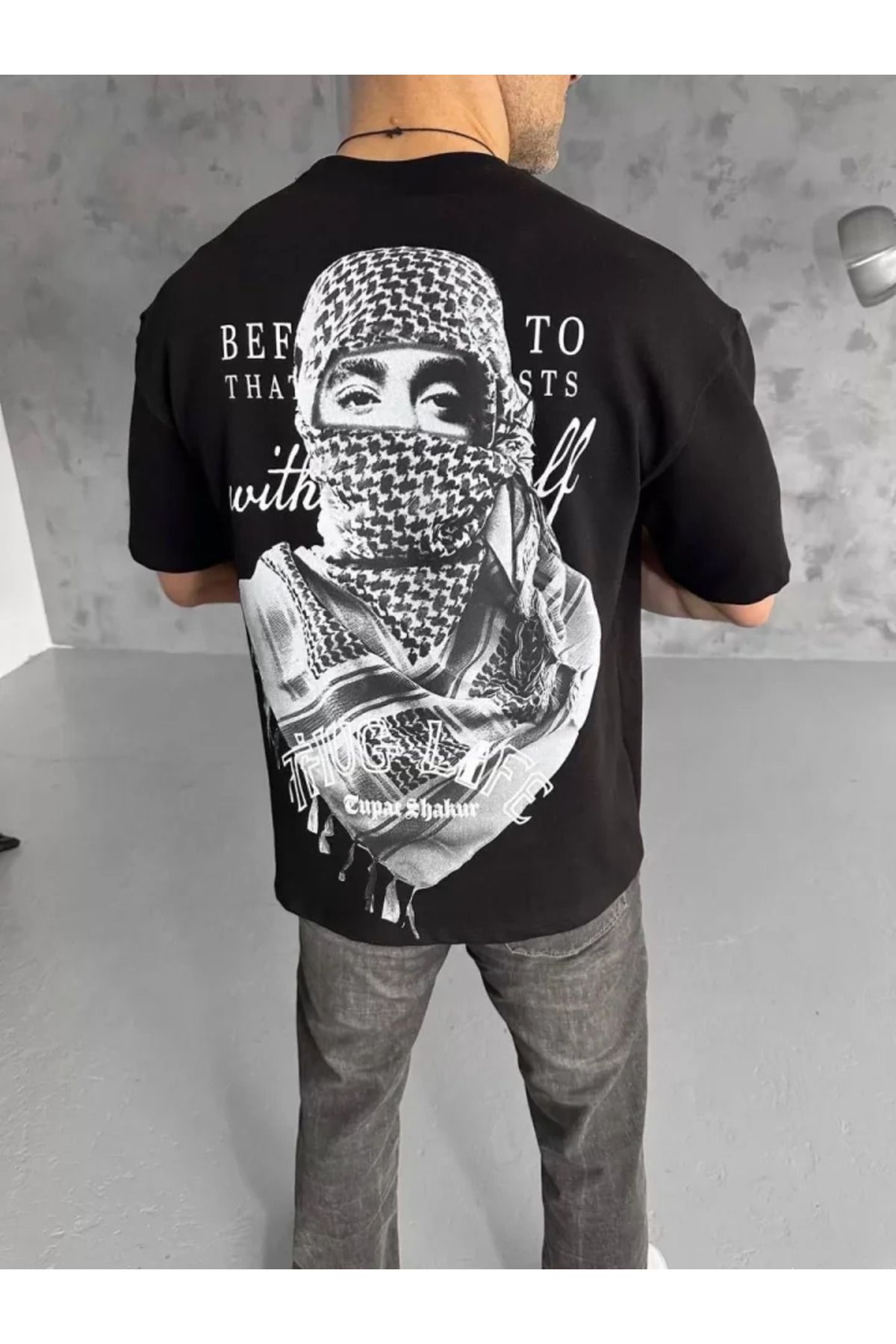 ARUZ MODA Unisex Baskılı Oversize T-Shirt - Siyah