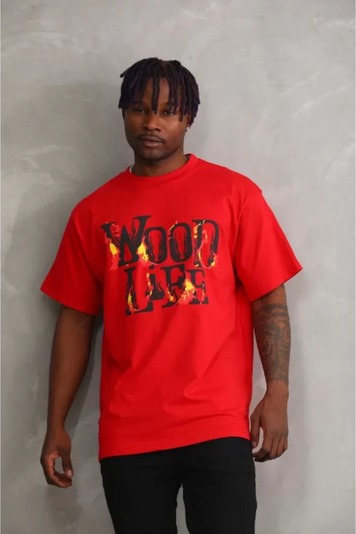 ARUZ MODA Unisex Baskılı Oversize T-Shirt - Kırmızı