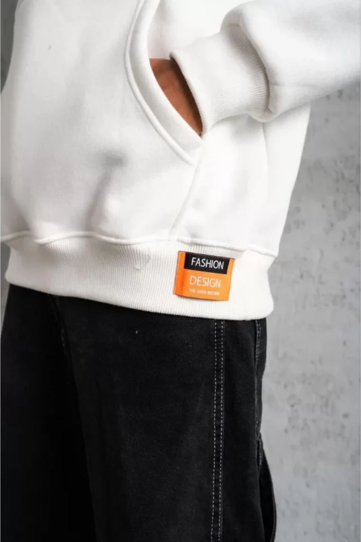 ARUZ MODA Erkek Armalı Baskılı Kapüşonlu Sweatshirt - Beyaz