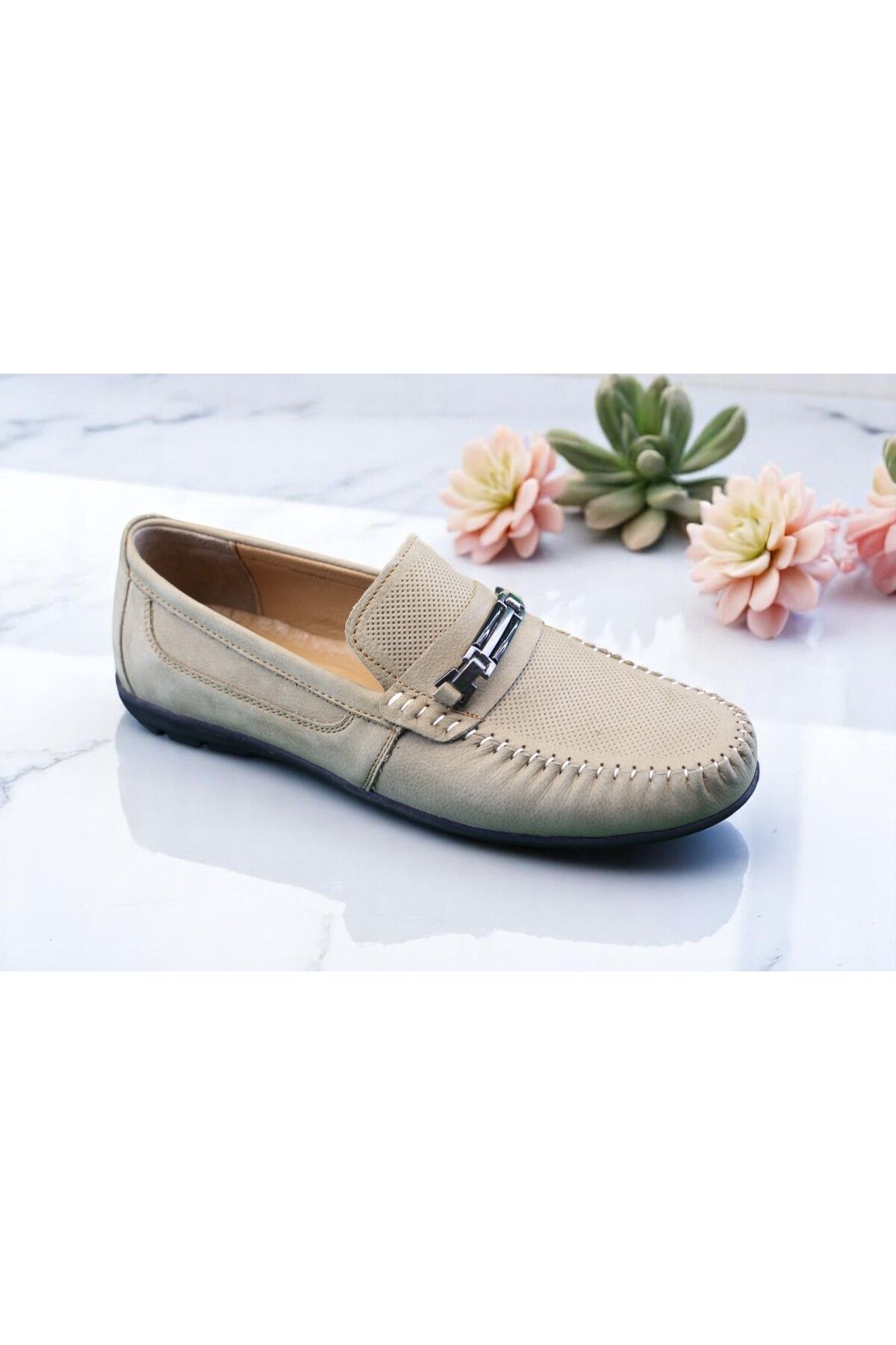Philia Shoes Erkek Bej Hakiki Deri Nubuk Loafer Ayakkabı | Bağcıksız Rahat ve Şık Tasarım