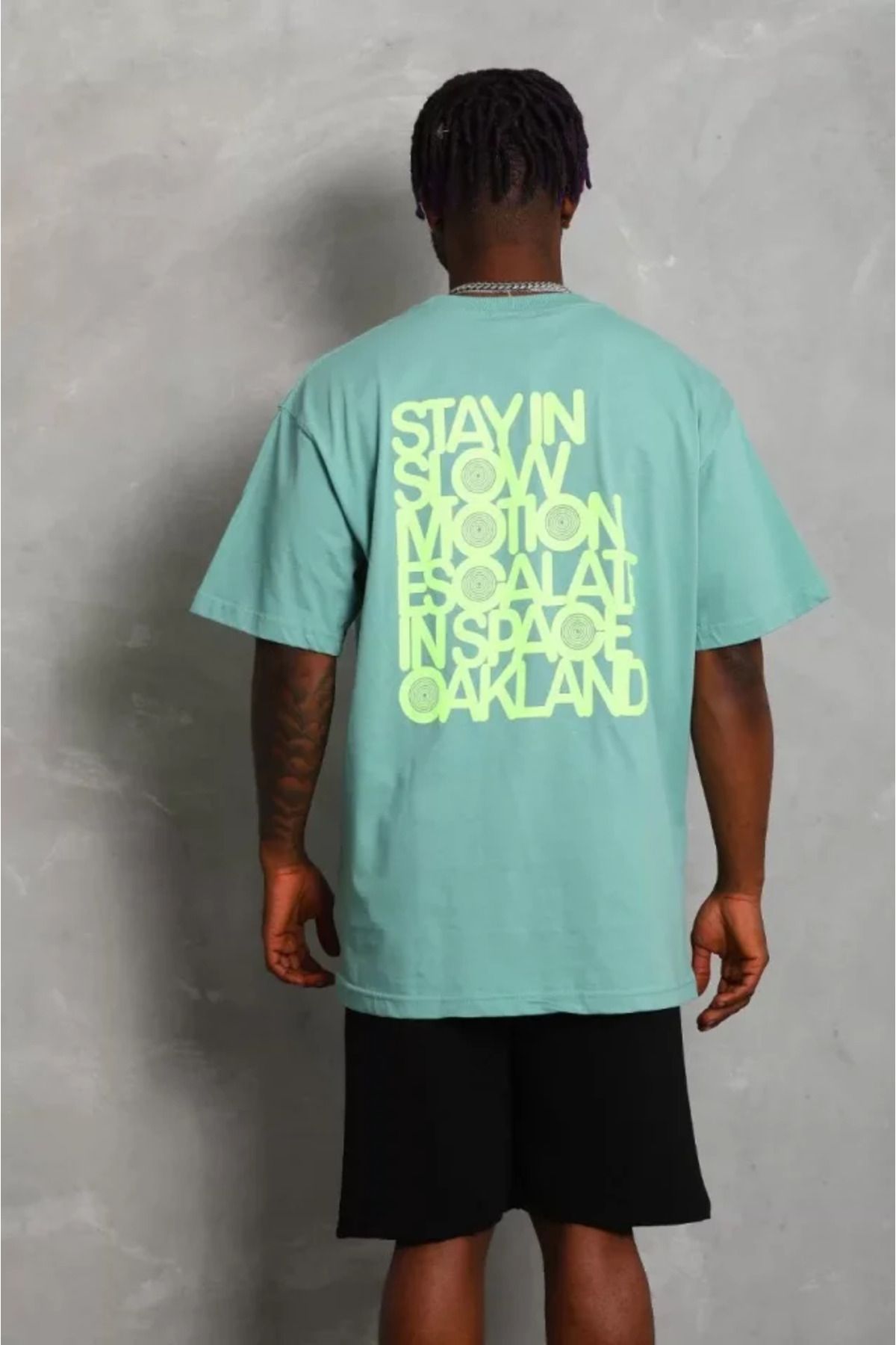 ARUZ MODA Unisex Oversize Baskılı Bisiklet Yaka T-Shirt - Mint Yeşili