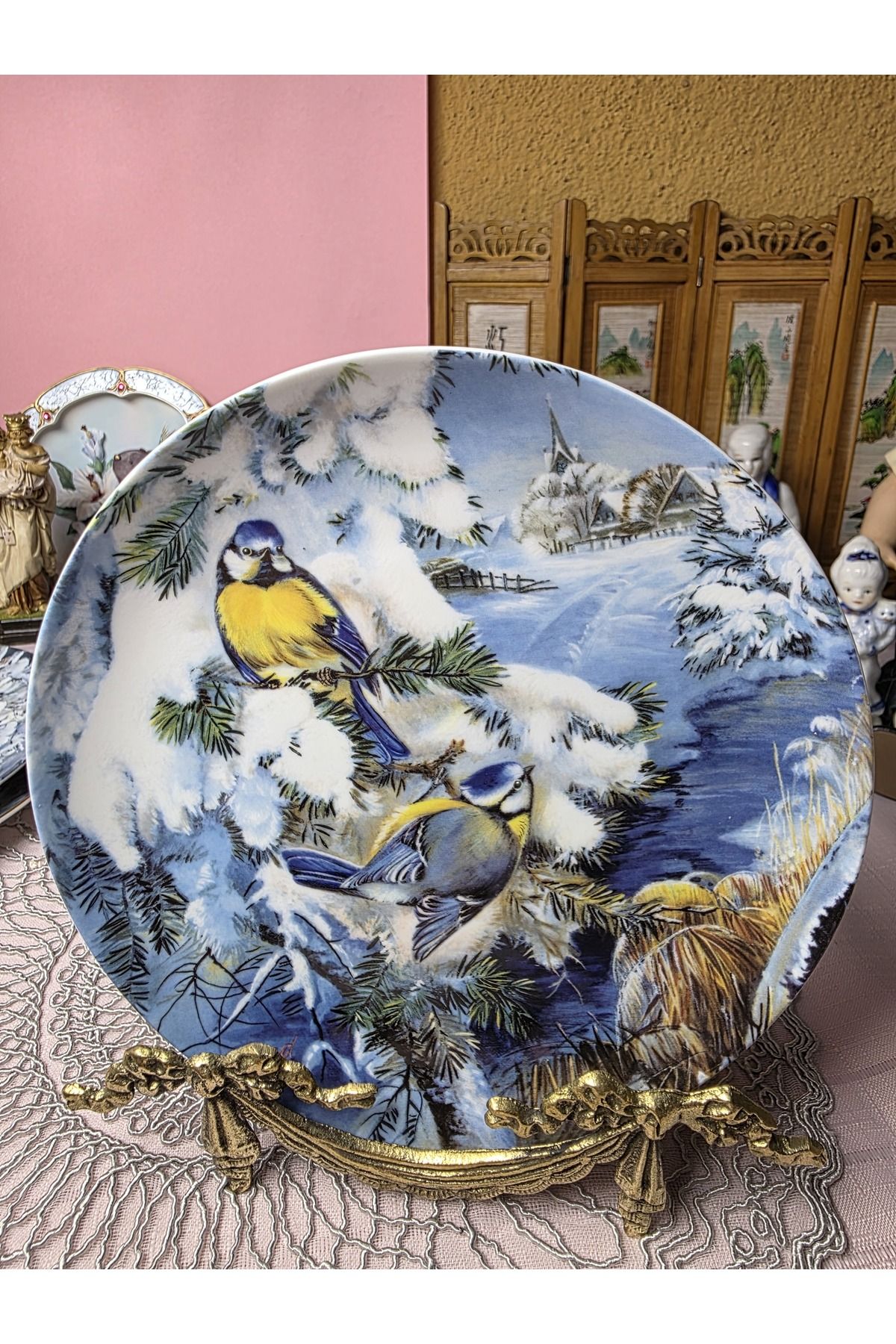 Hutschenreuther Porselen Kuş Fiğürlü Duvar Tabagı Set 26 cm