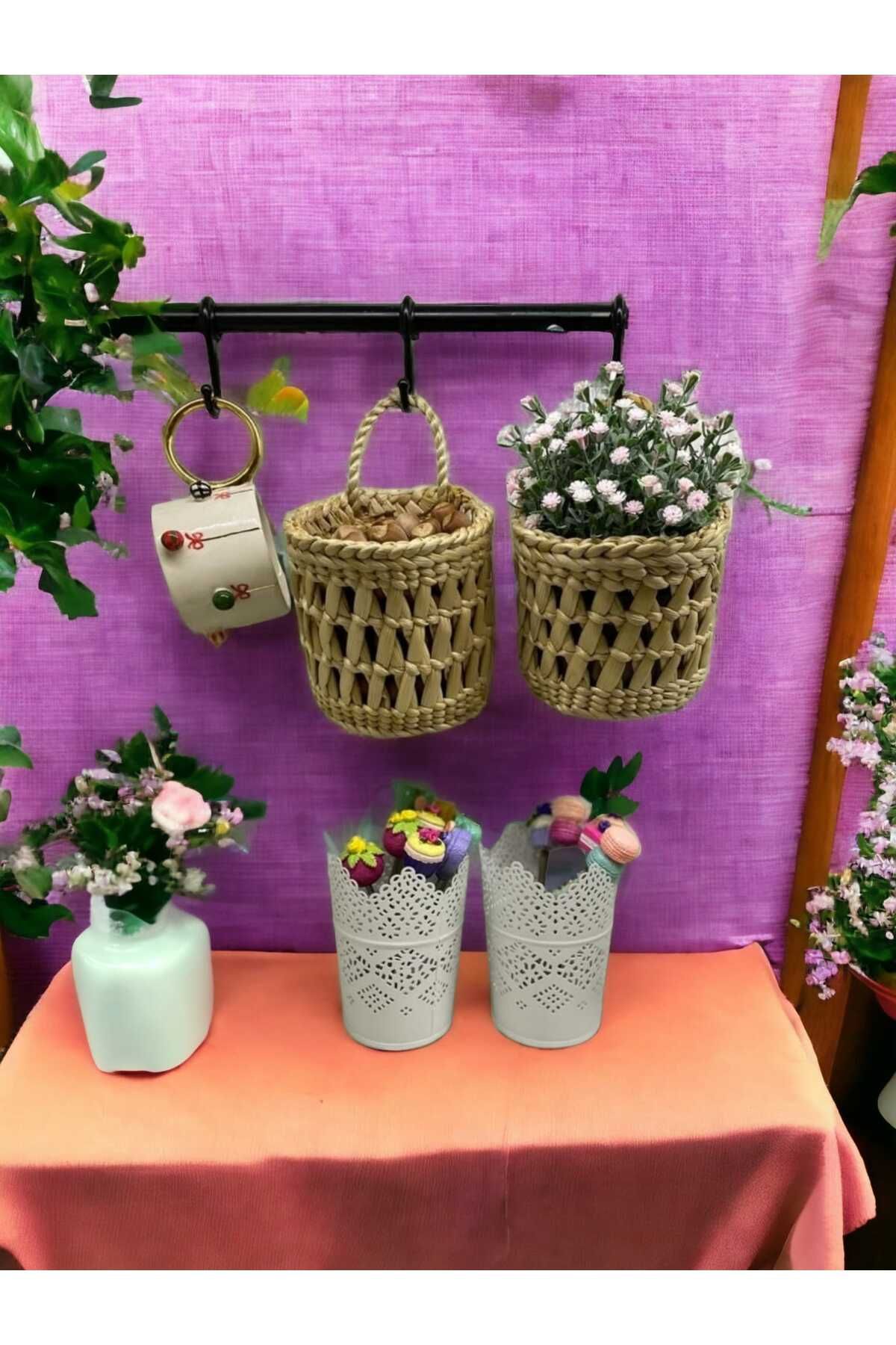 EM&MA DESİNG 2'li Kulplu Hasır Sepet Mutfak Salon Banyo Bahçe Duvar