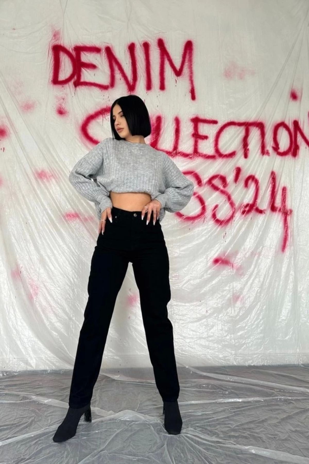 nedo7 Siyah Boru Paça Jeans Pantolon