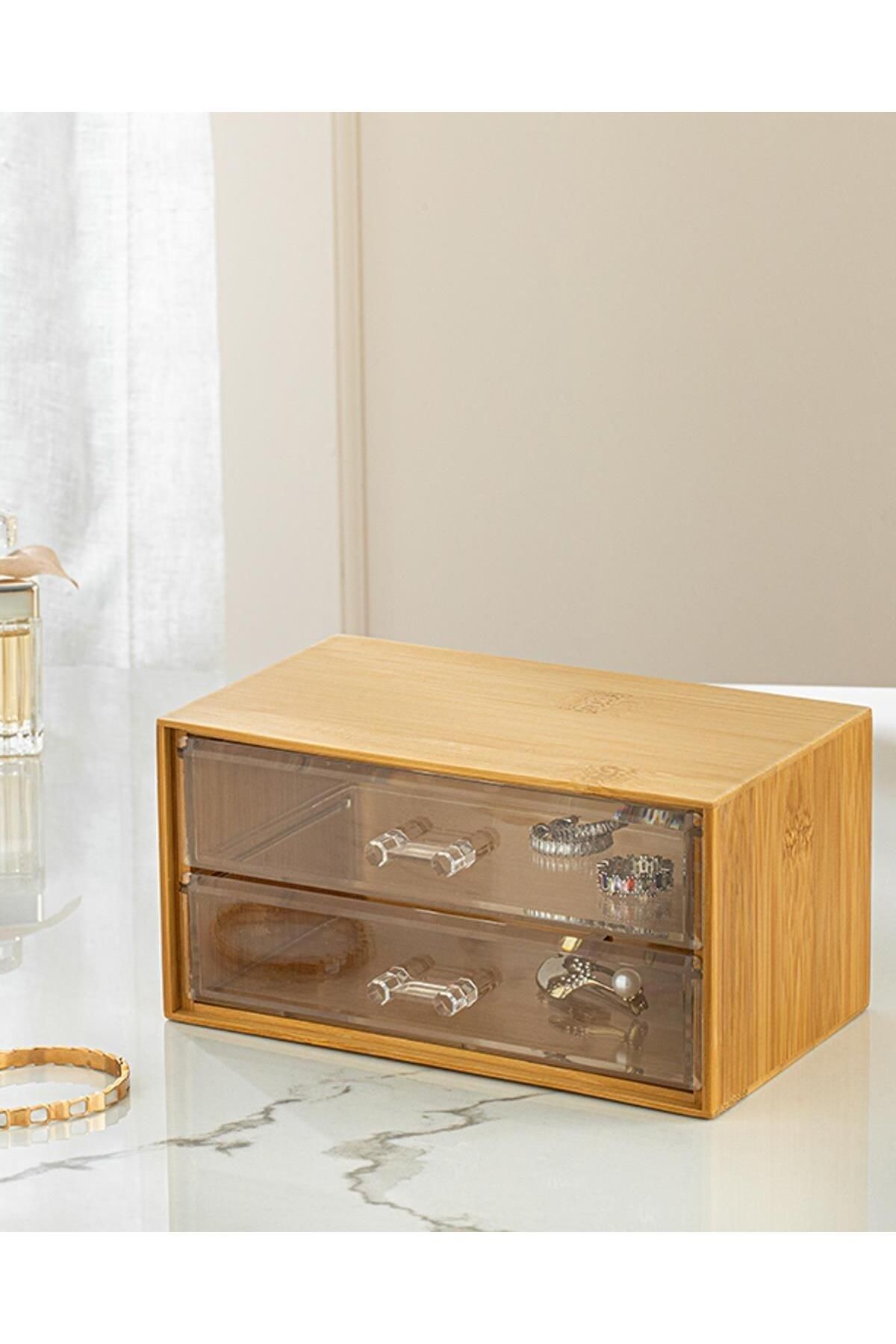 teknotrust Katelyn Bambu 2 Katlı Organizer Naturel 12x13,5x11cm
