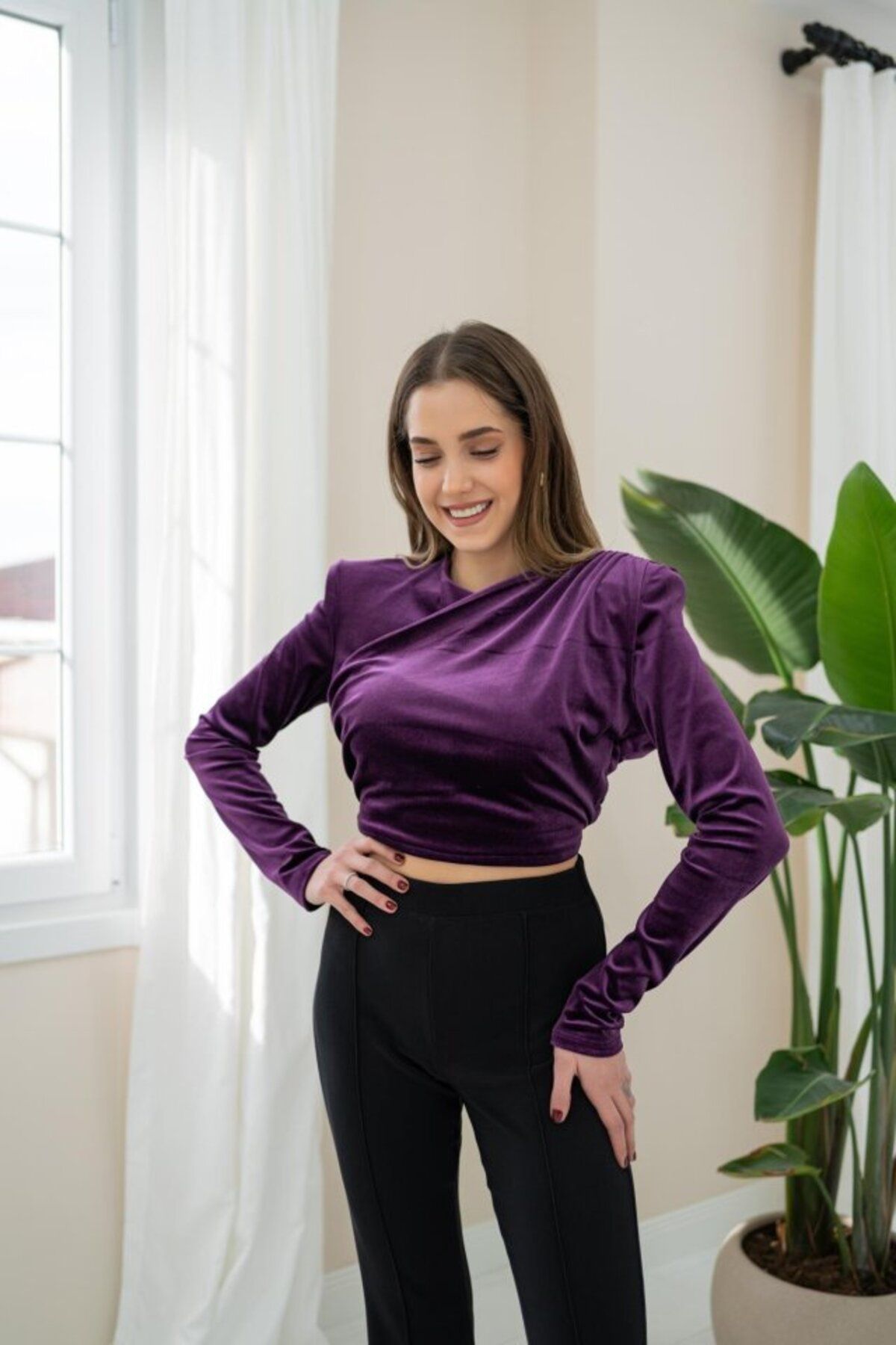 ARUZ MODA Mor Kadife Bluz