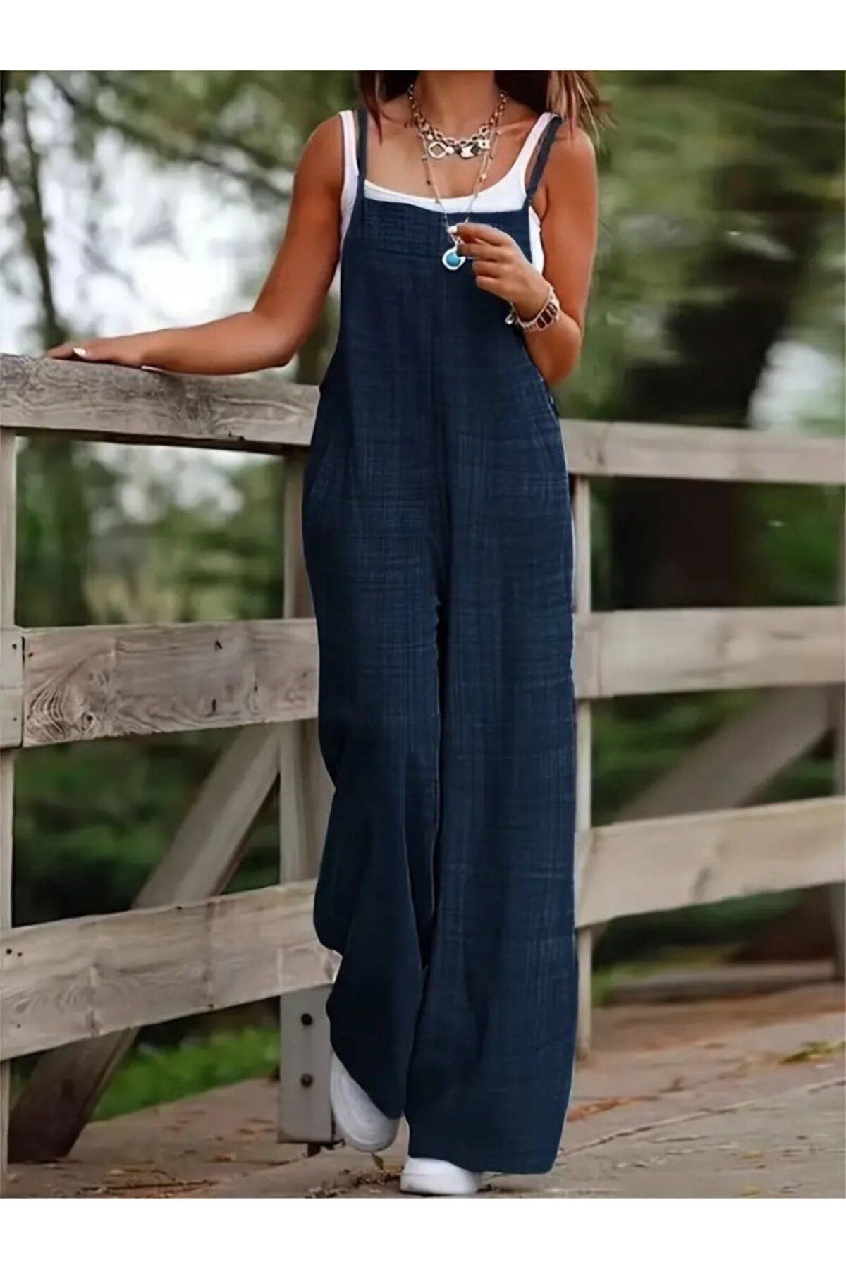 ARUZ MODA Kadın Askılı Yandan Fermuarlı Geniş Paçalı Valencia Tulum